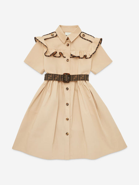 FENDI kids プリーツスカート ベージュ Fendi Kids Fendi Girls Stretch Gabardine Shirt Dress in Beige