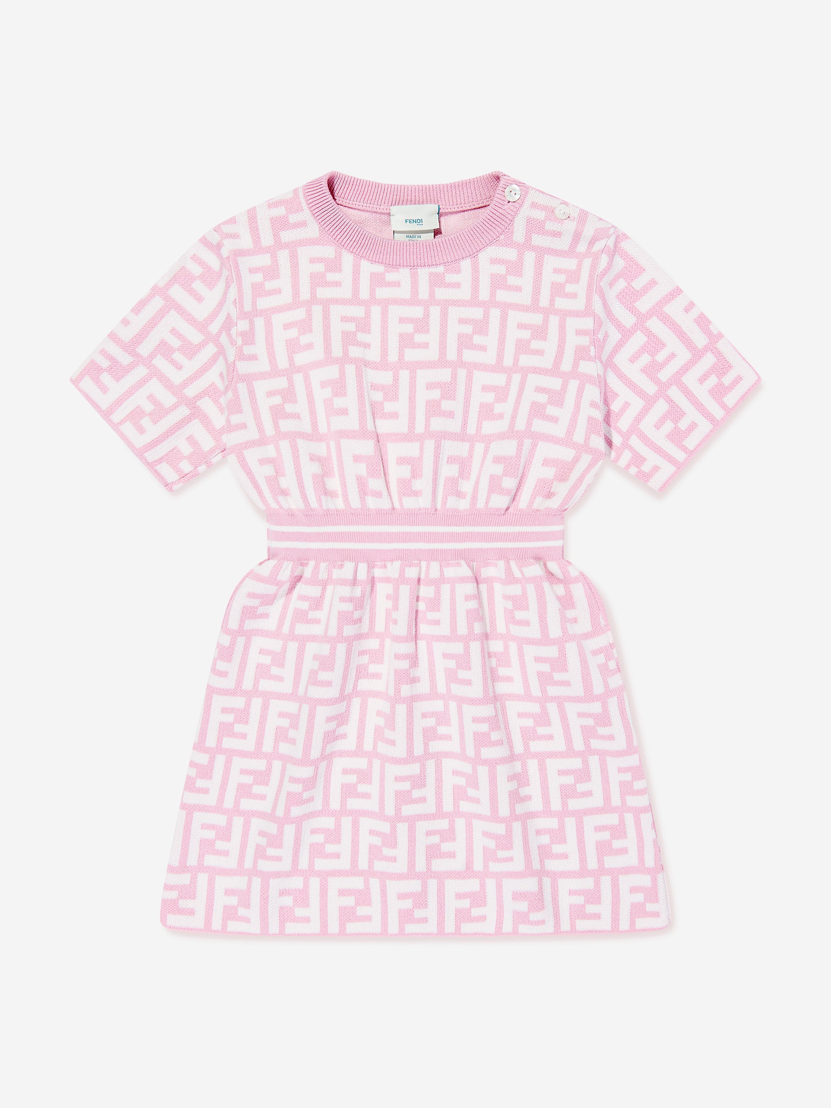 Fendi Baby Girls FF Logo Knit Dress in Pink | Childsplay Clothing UK