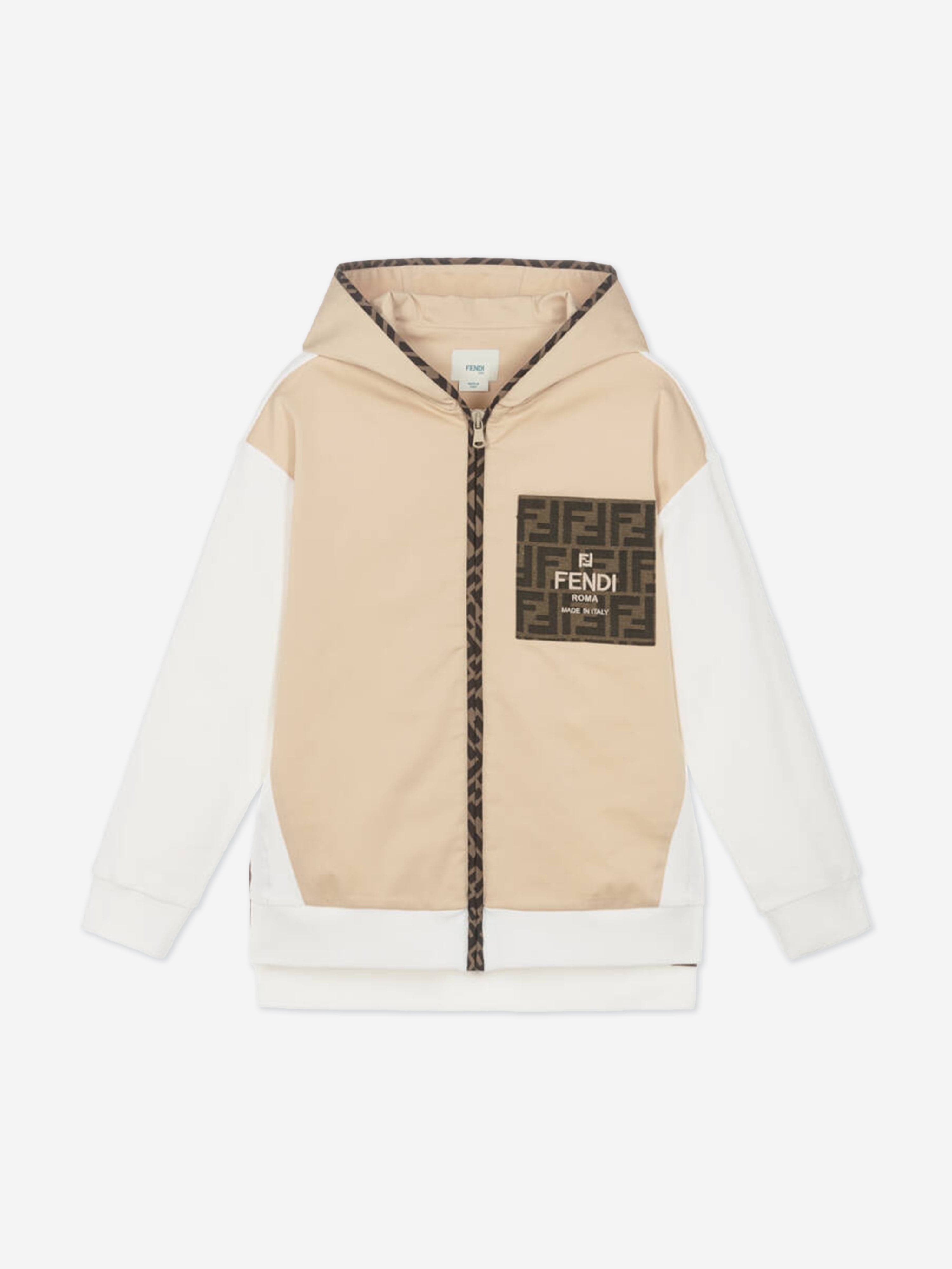 Fendi Boys Stretch Gabardine Zip Up Top in Beige