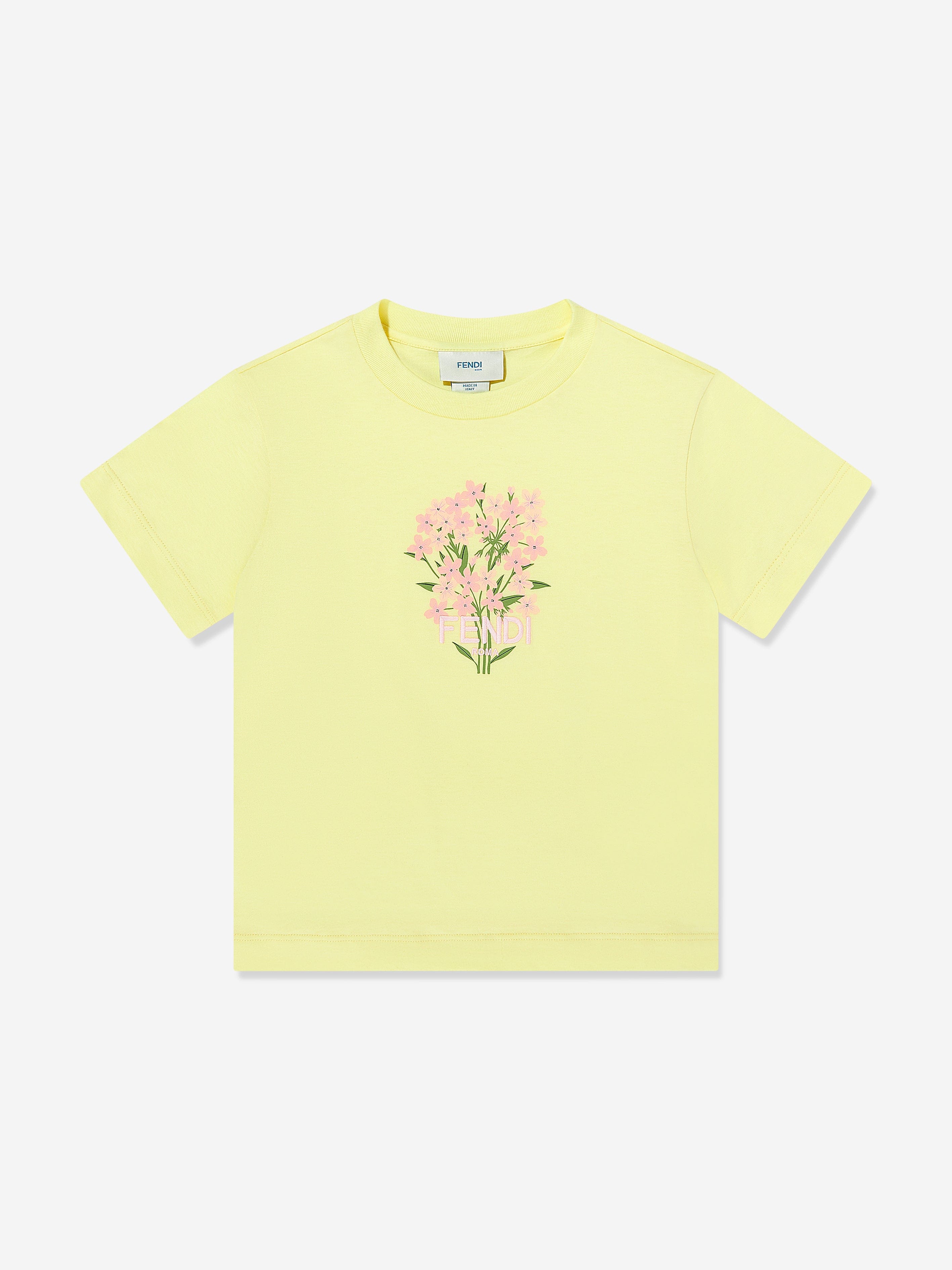 Fendi Kids Fendi Girls Flower Embroidered T-Shirt in Yellow
