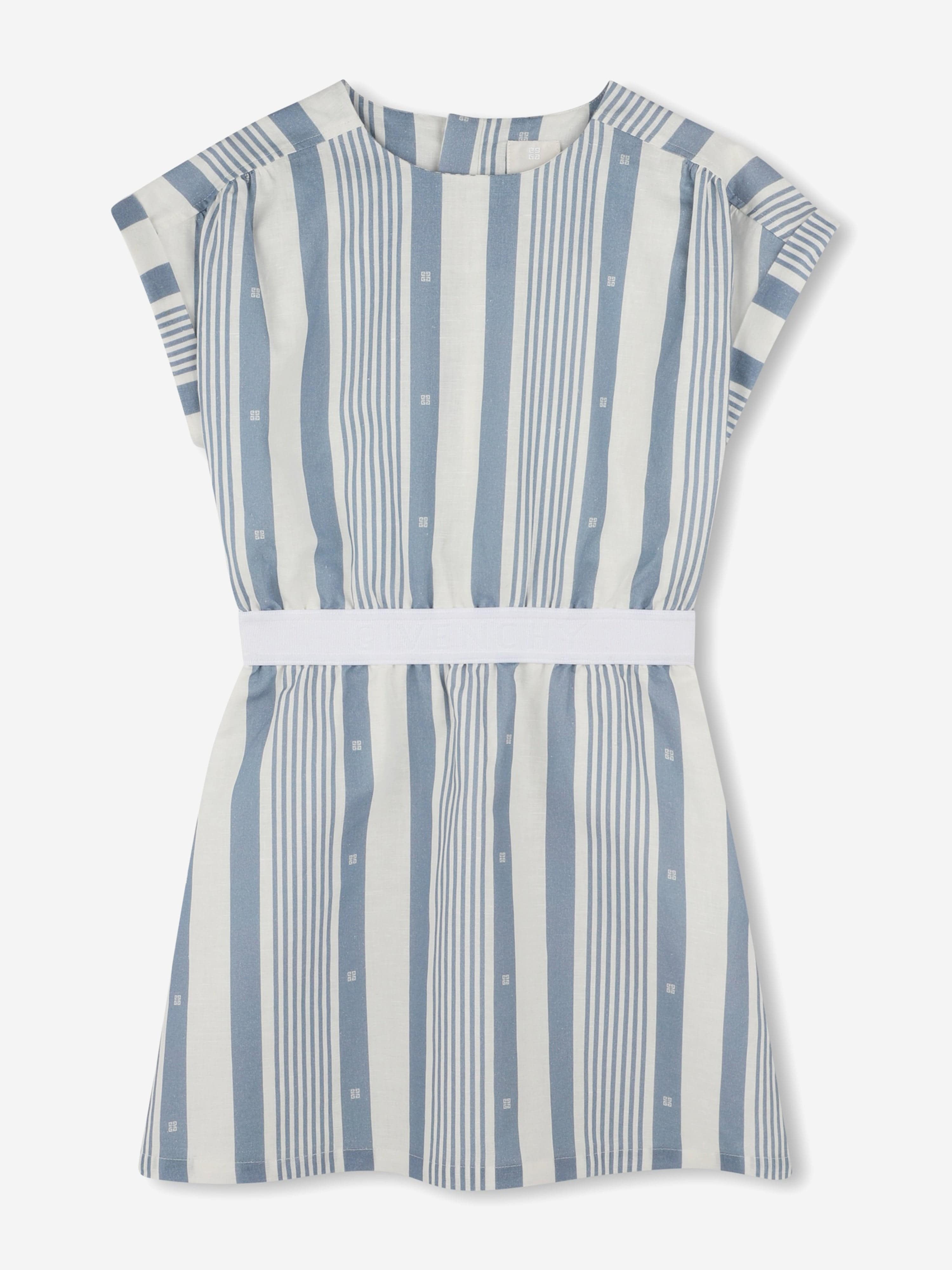 blue dress with side cut outs Givenchy Girls Striped Linen Dress in Blue