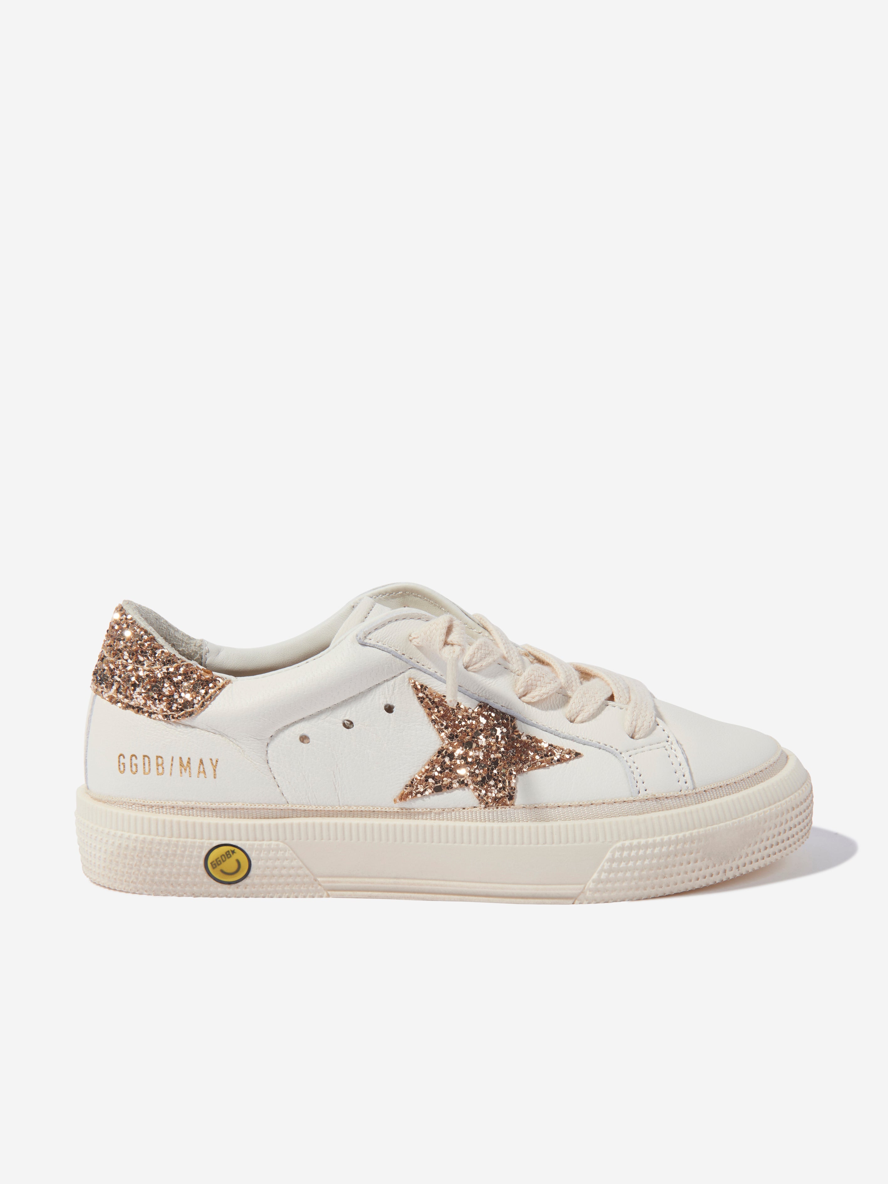 Girls Leather Glitter Star And Heel Trainers in White | Childsplay Clothing
