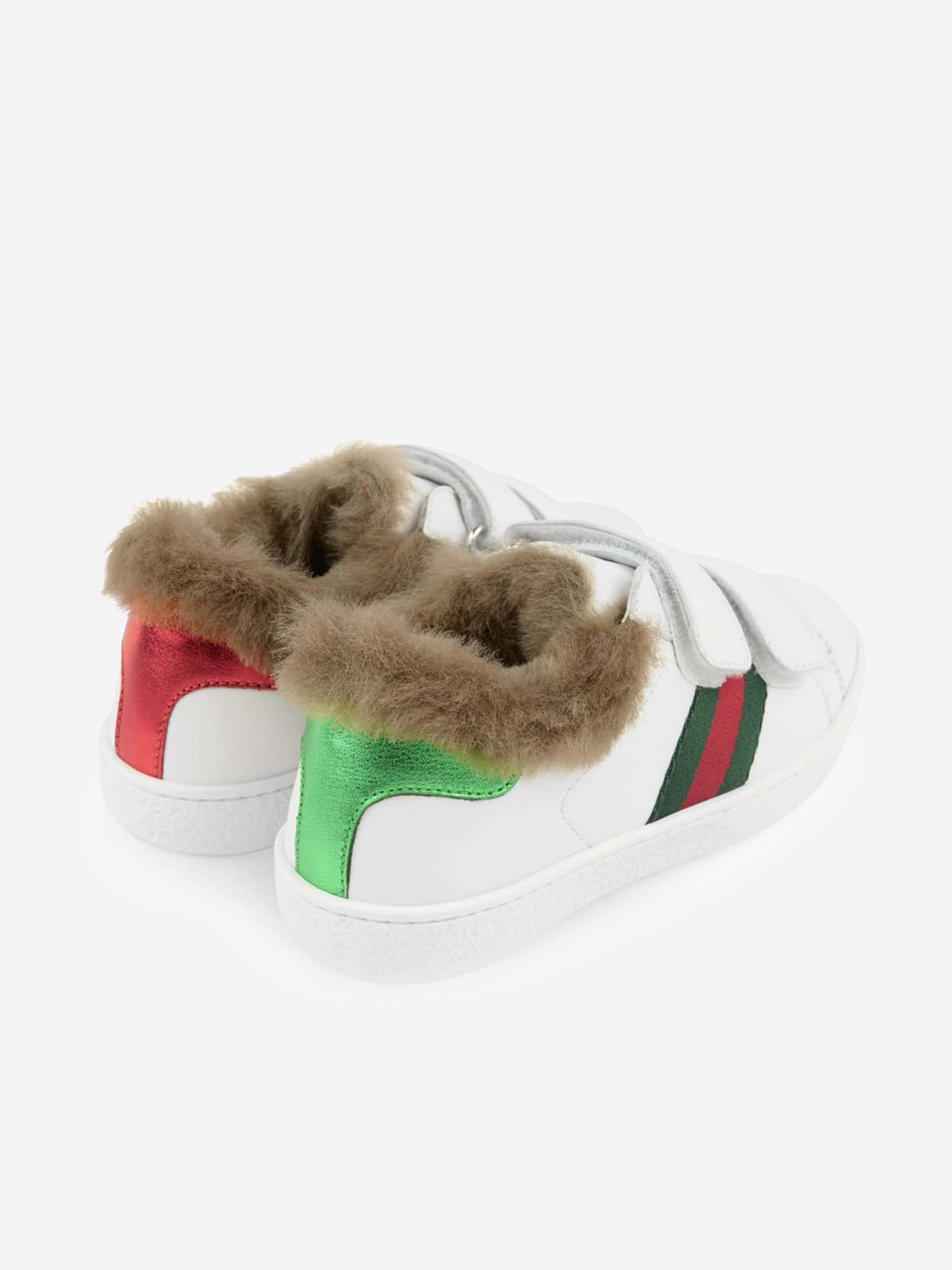 GUCCI Leather Trainers With Faux Fur Childsplay Clothing