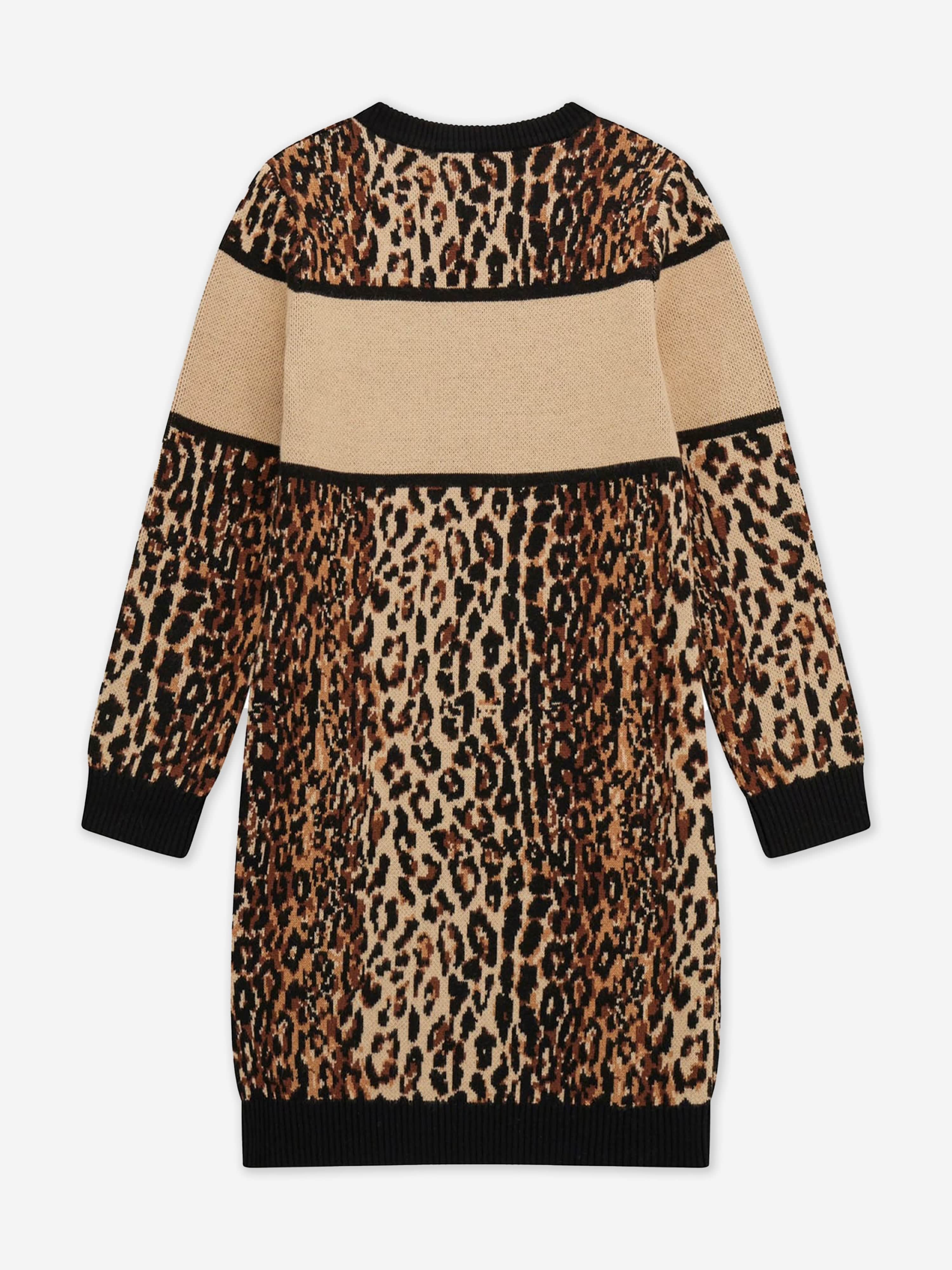Guess Girls Leopard Print Sweater Dress in Brown Childsplay Clothing