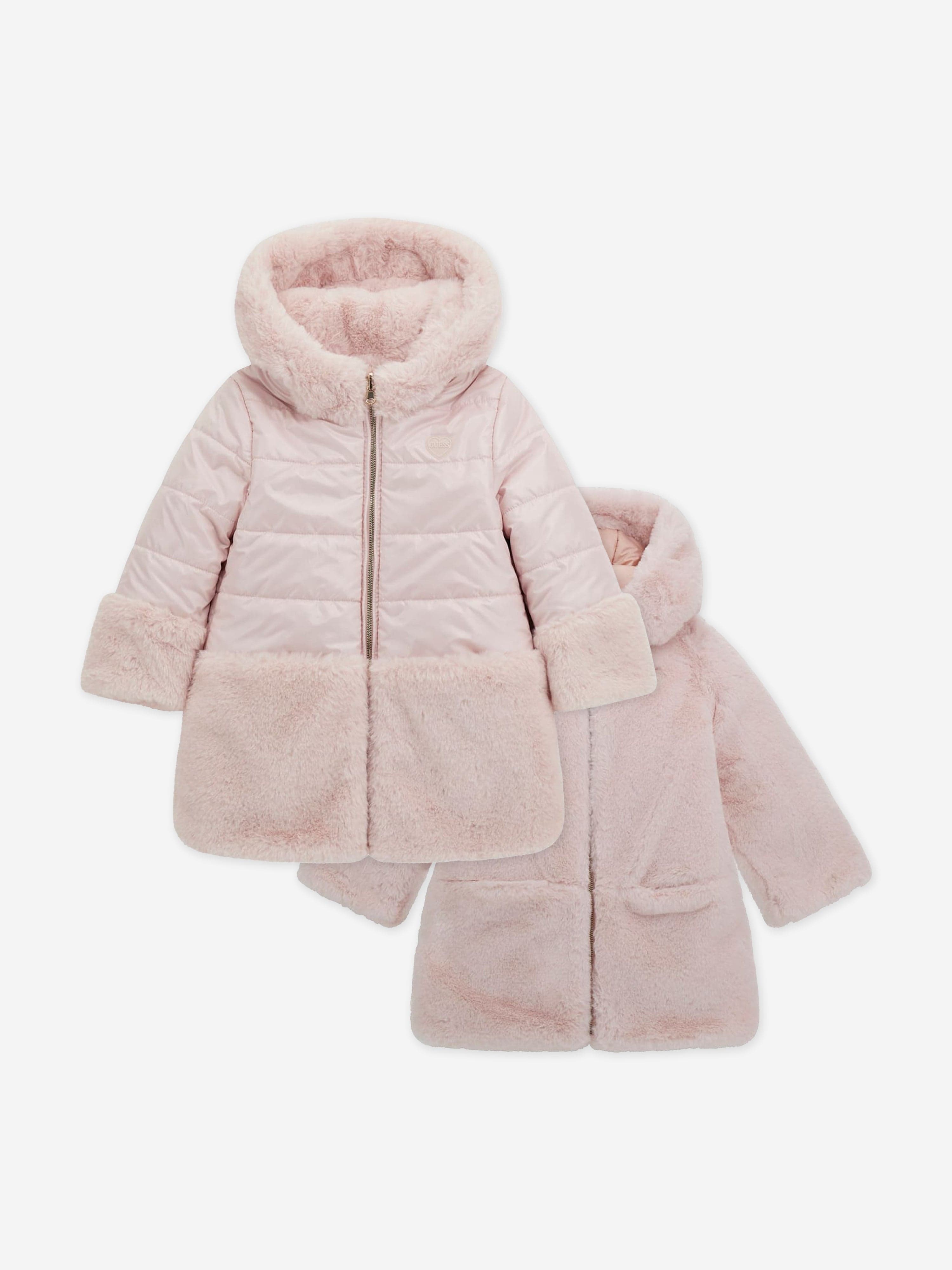 Guess Girls Hooded Reversible Coat in Pink Childsplay Clothing