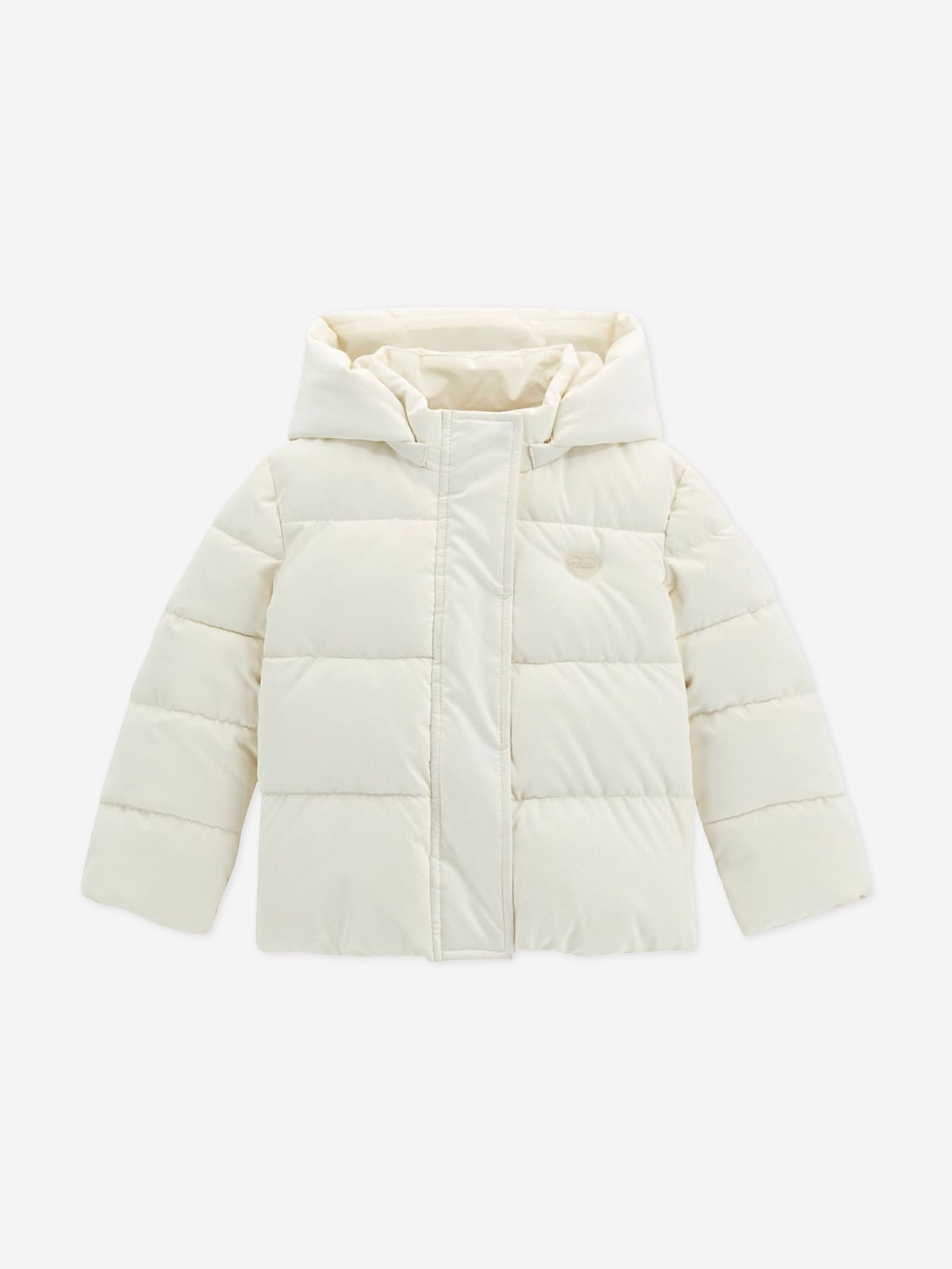 Guess Girls Hooded Puffer Jacket in Ivory Childsplay Clothing