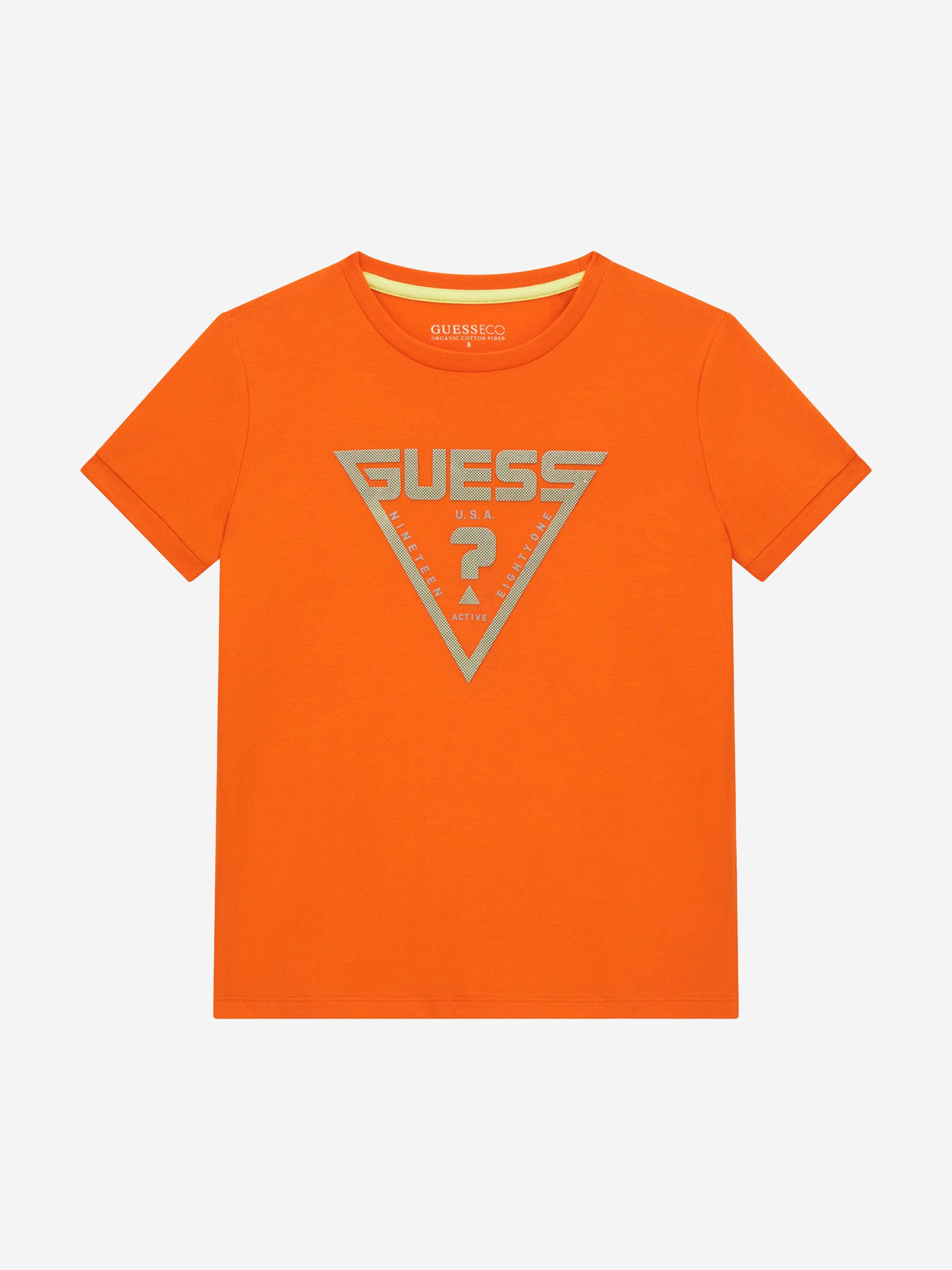 Guess Boys Logo T Shirt in Orange Childsplay Clothing