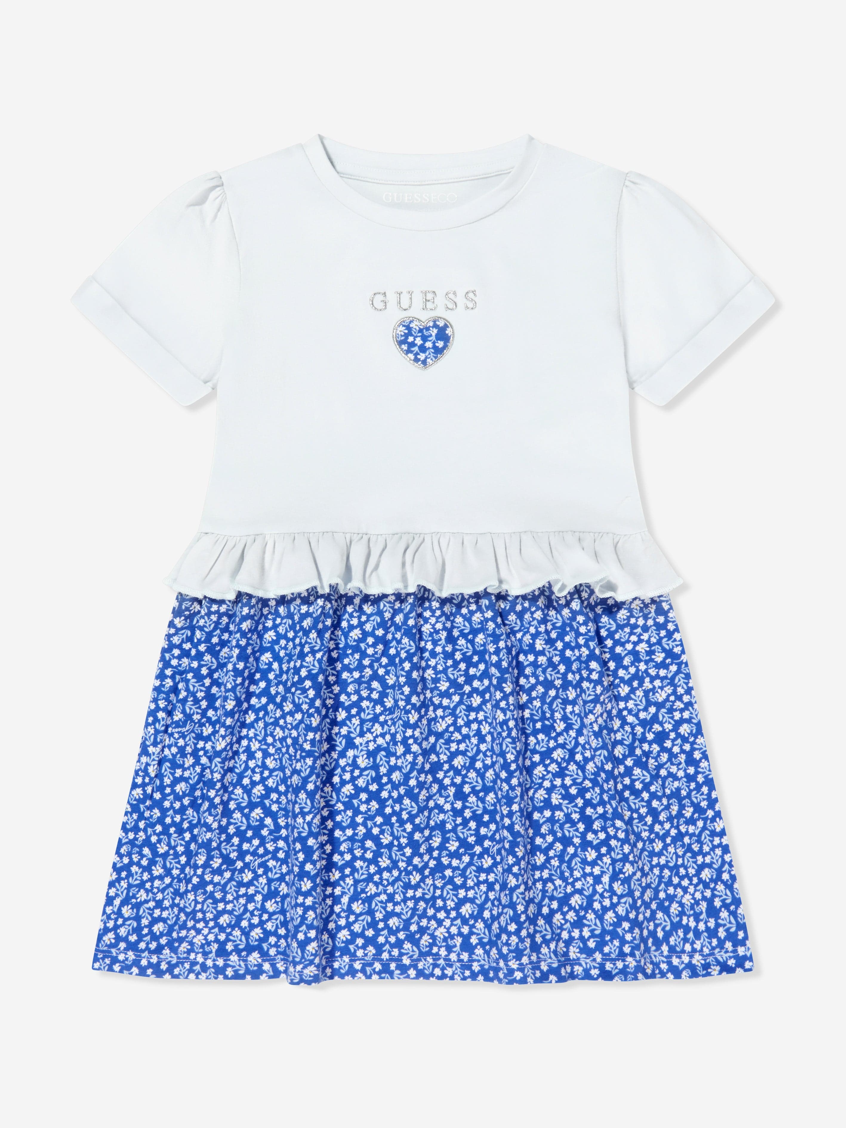 Guess Girls Floral Jersey Dress in Blue