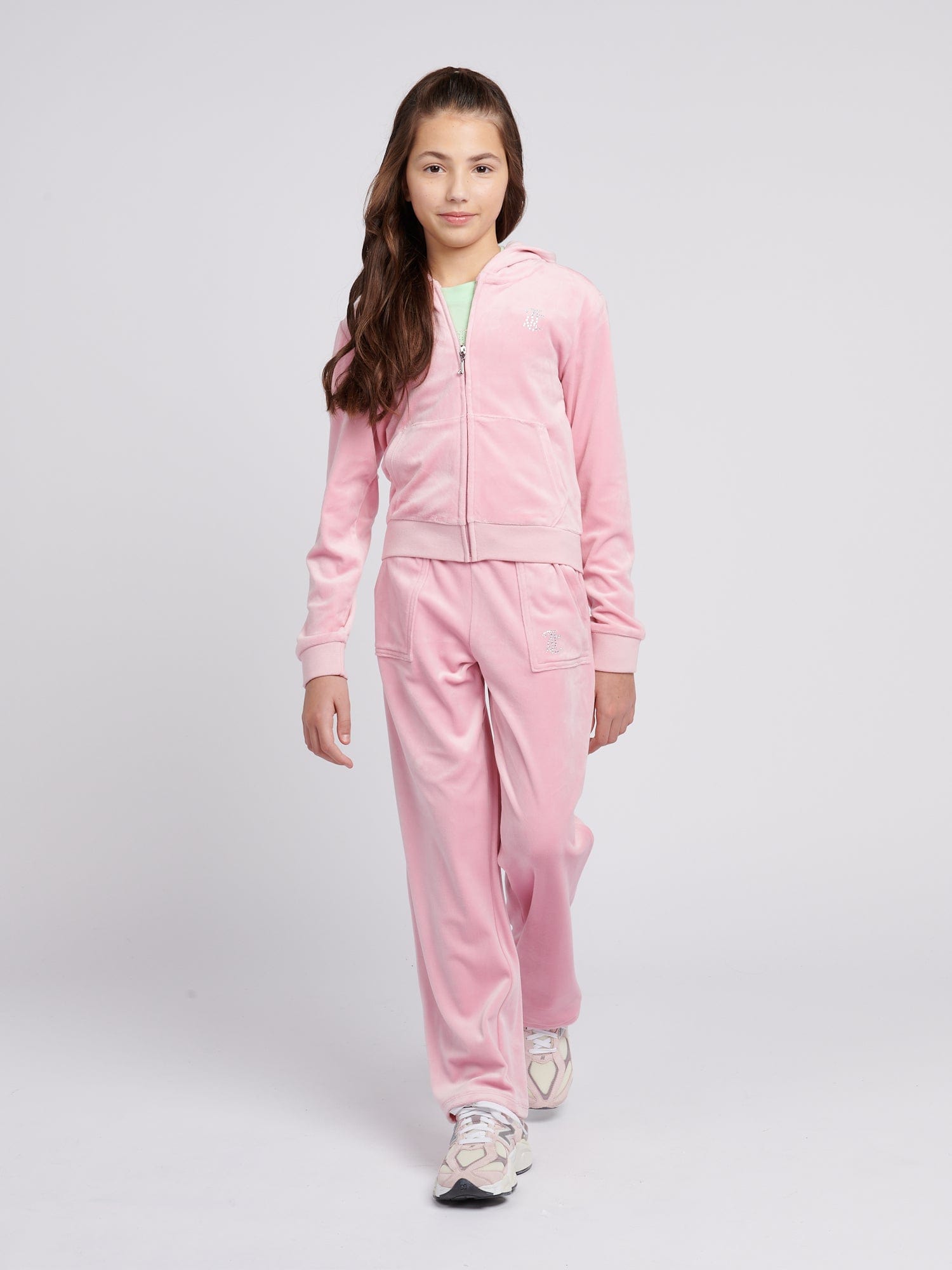 Juicy Couture Girls Diamante Logo Wide Leg Joggers in Pink