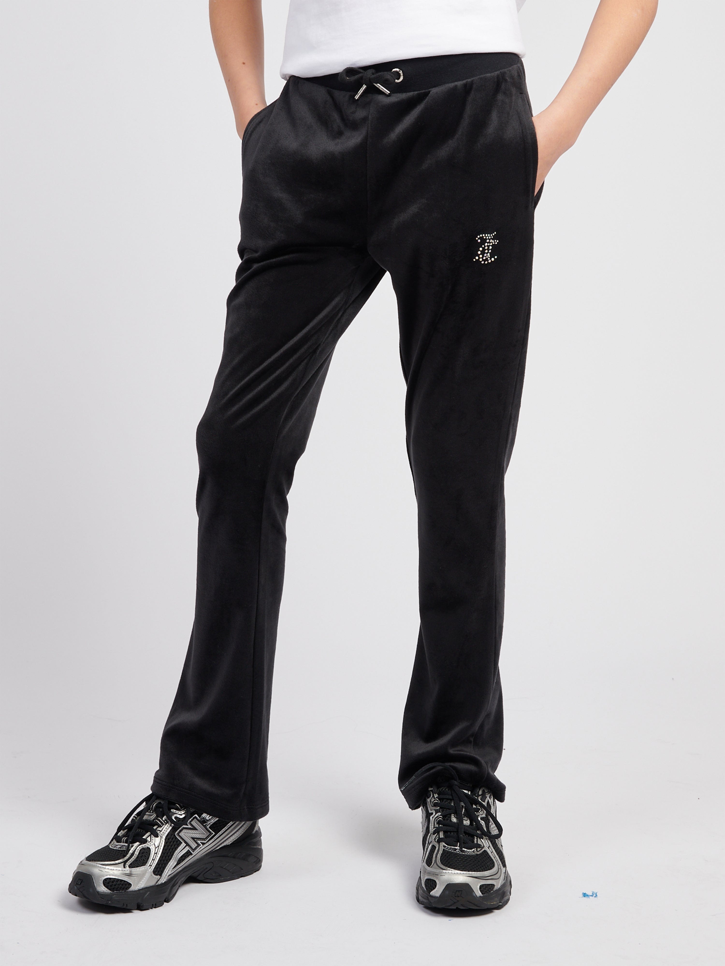 Juicy Couture Girls Diamante Logo Bootcut Joggers in Black