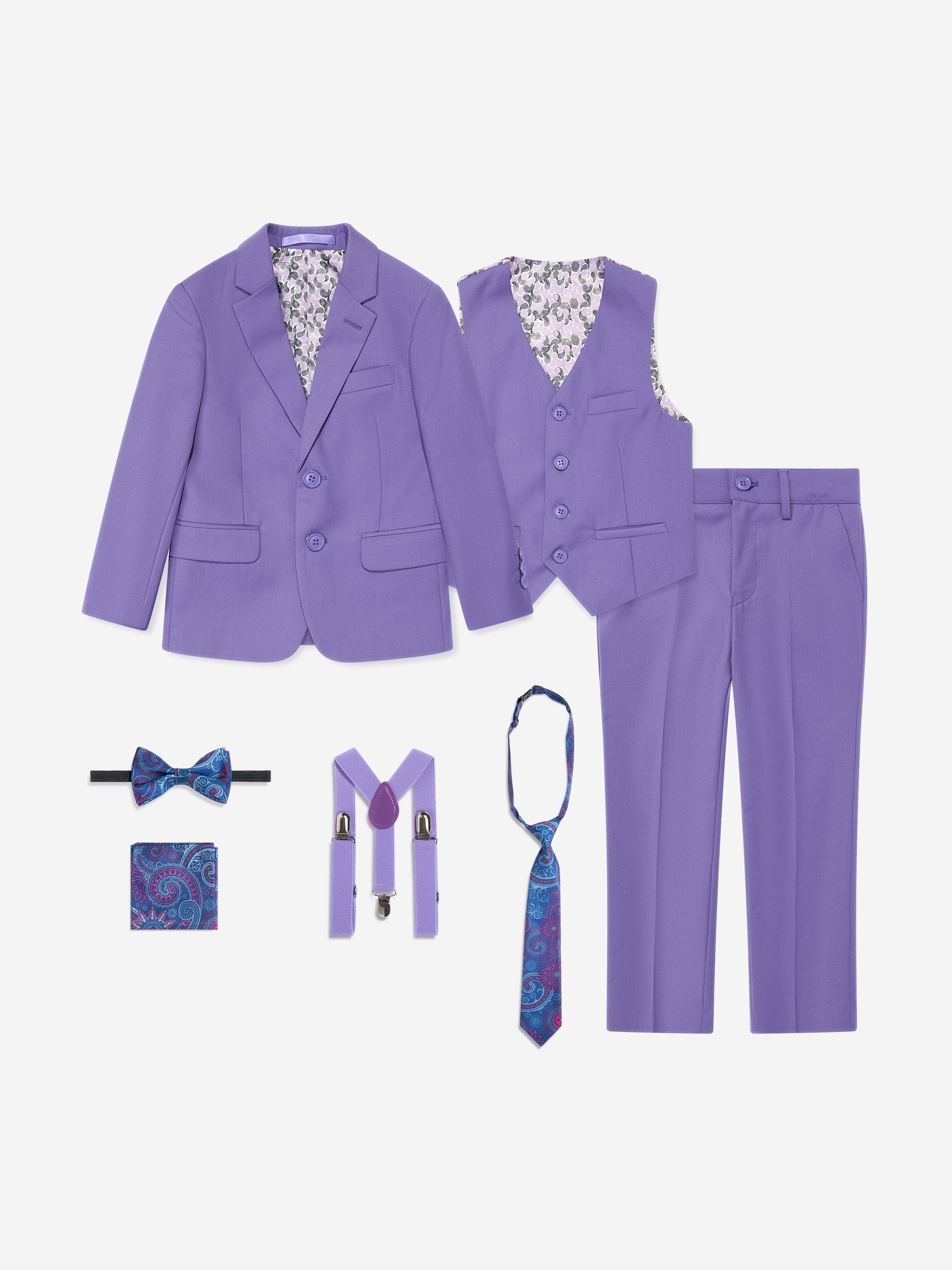 Lilax Jungen Anzug-Set 5-teilig – Mit Jacke, Weste, Hose, Hemd & Fliege, Polyester, Gr. 1-12 J.