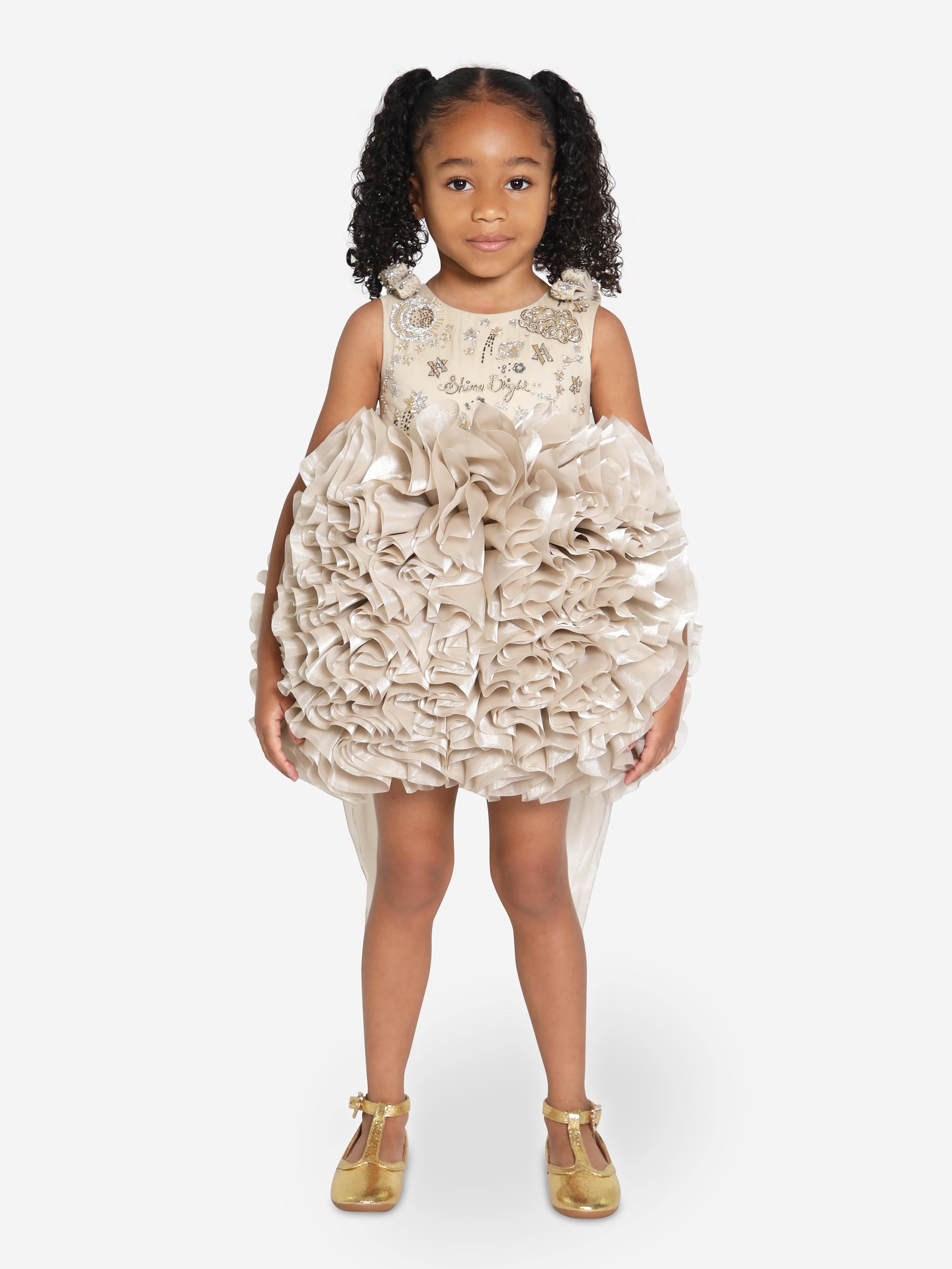 Girls Pomme Occasion Dress in Gold Childsplay Clothing