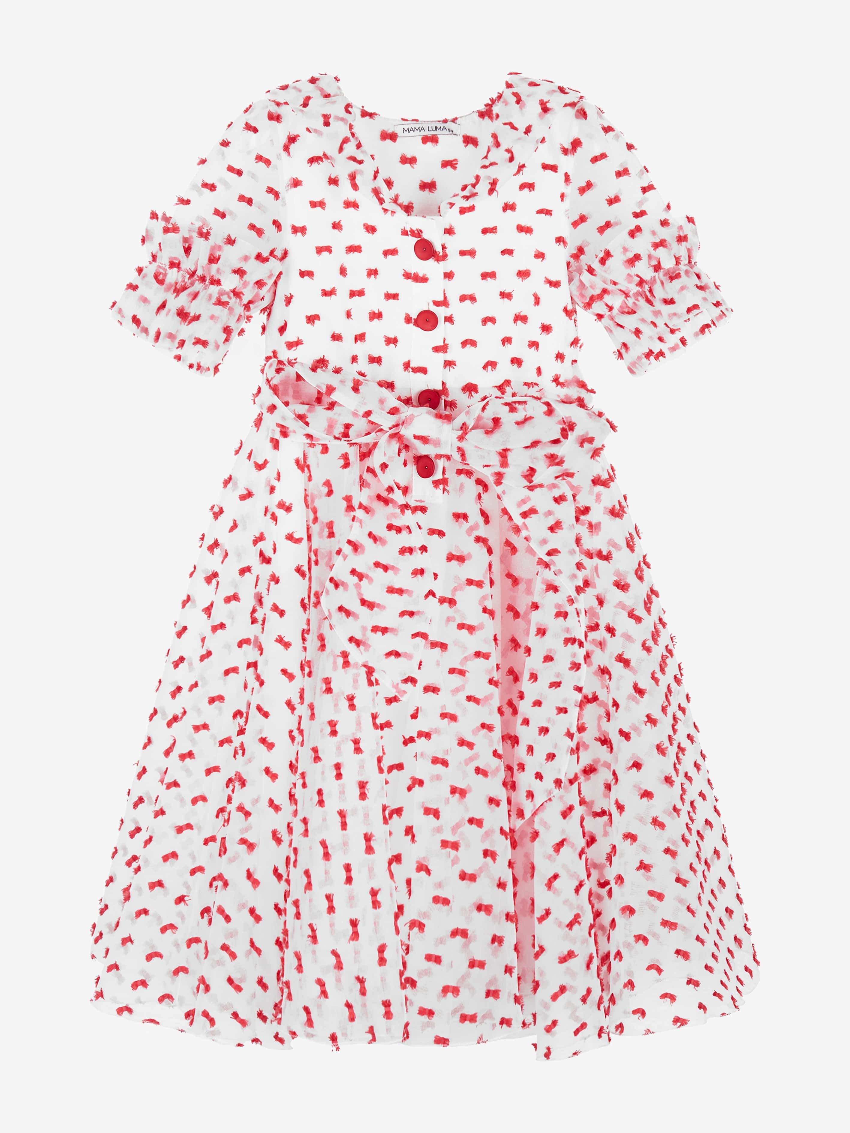 Mama Luma Girls Flared Dot Dress in Red Mama Luma Girls Flared Dot Dress in Red