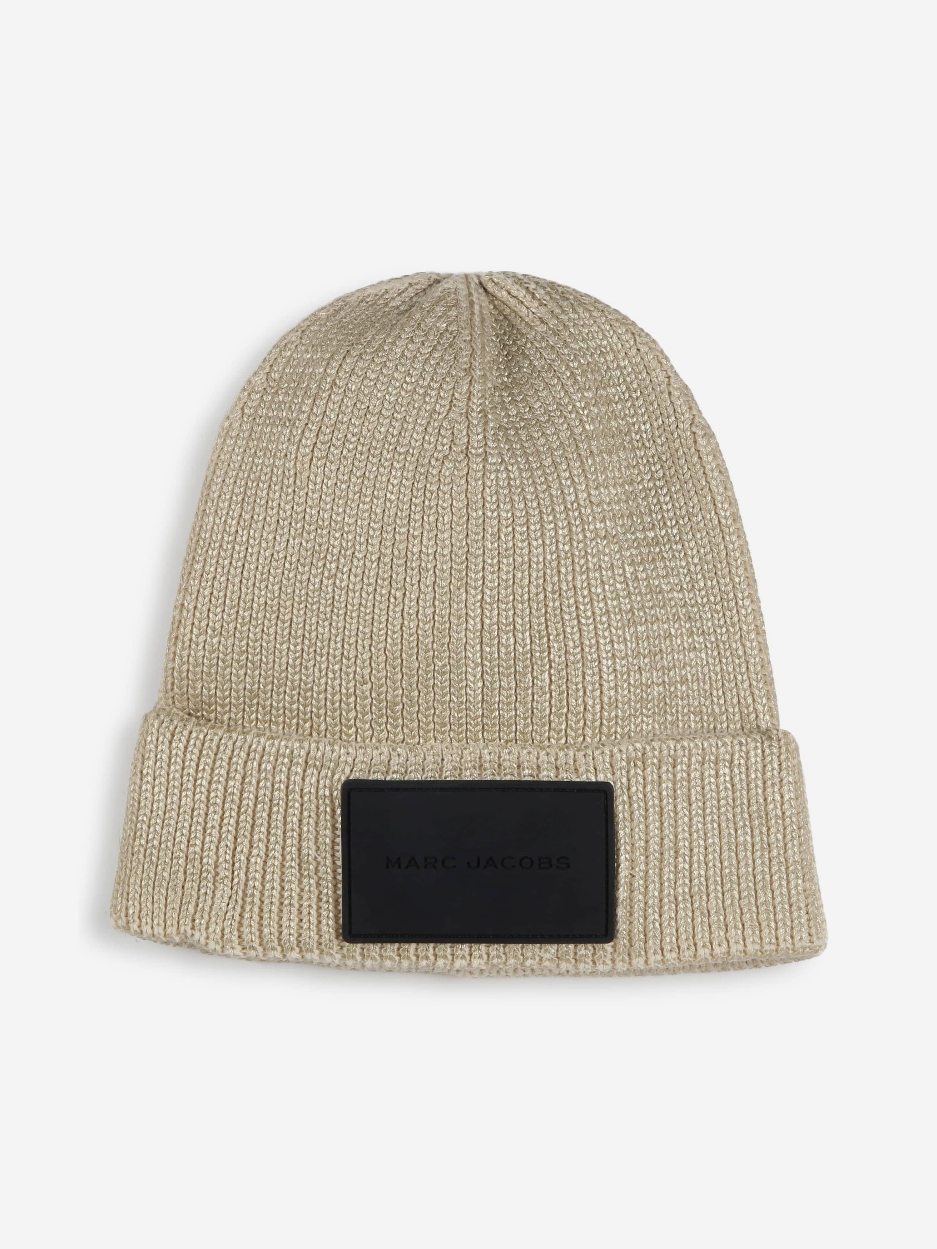 MARC JACOBS MARC JACOBS Girls Knitted Logo Beanie Hat in Gold