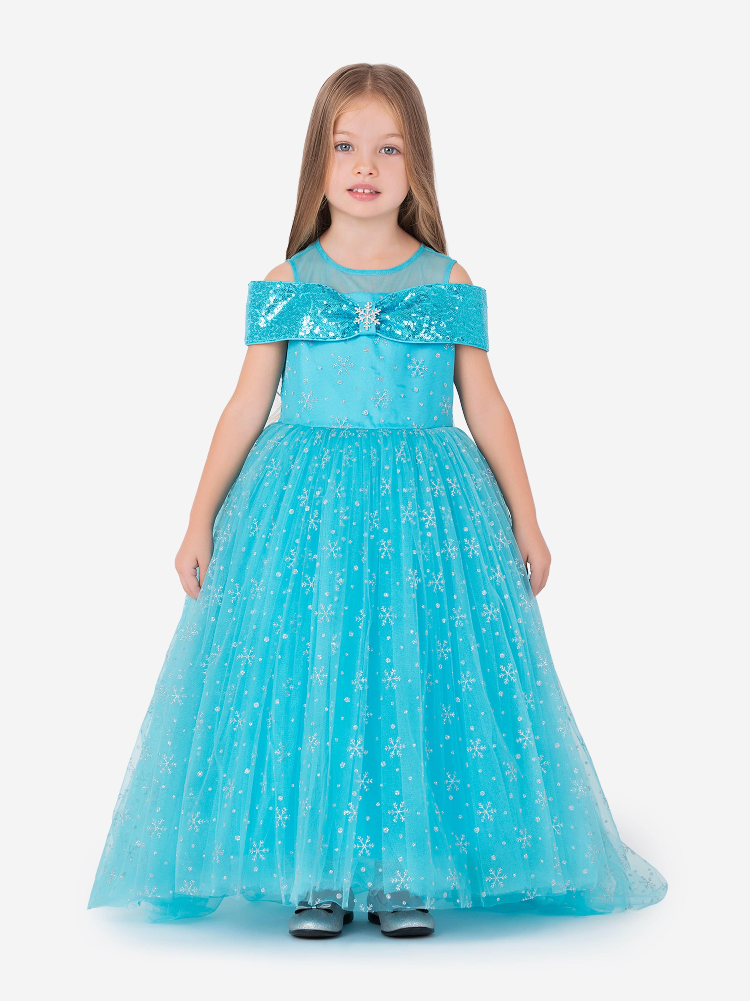 strapless open back dress Magical Costumes Girls Elsa Snow Kingdom Princess Costume in Blue
