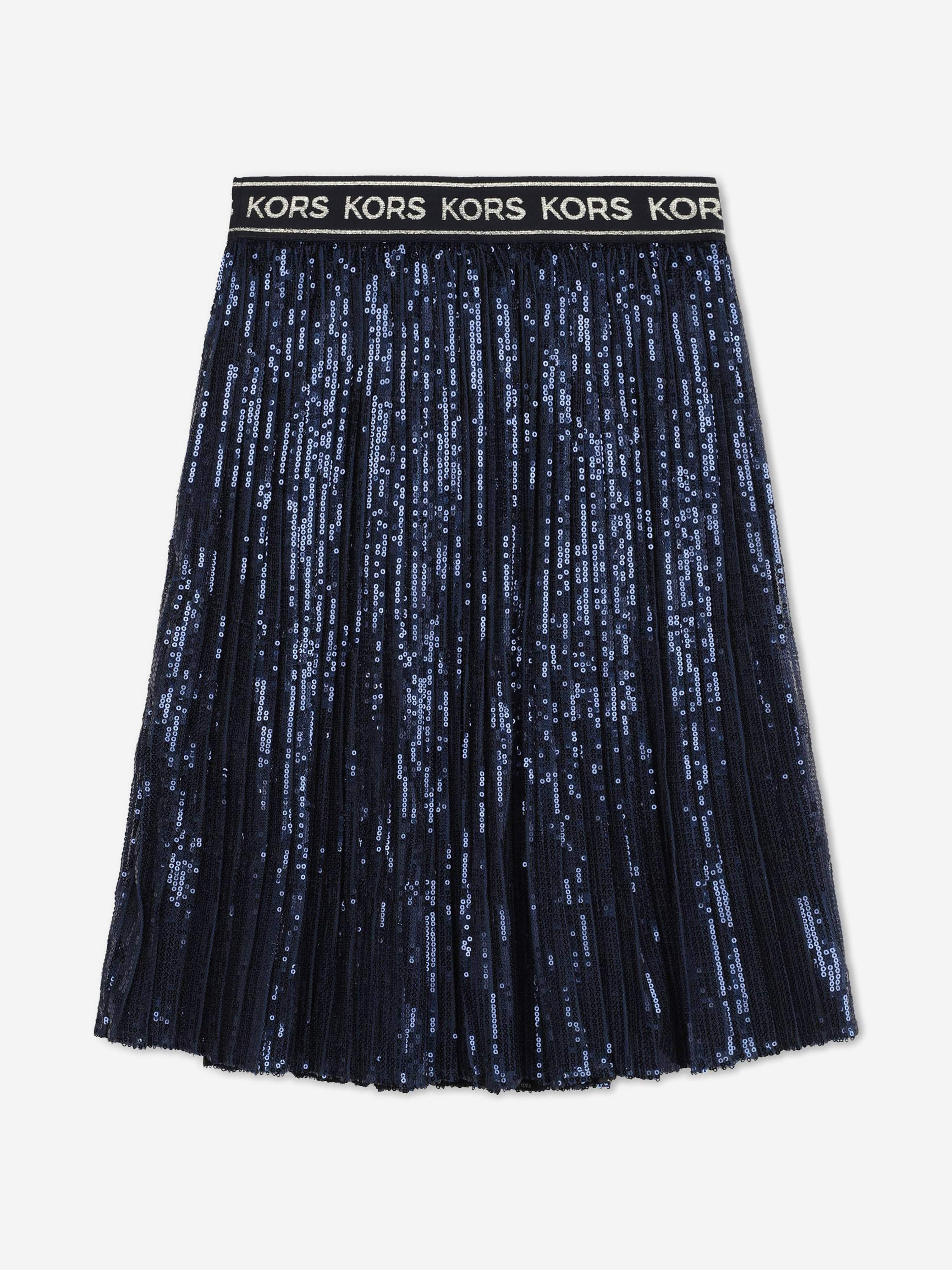 Michael Kors Girls Pleated Sequined Mid Length Skirt in Navy Childsplay Clothing