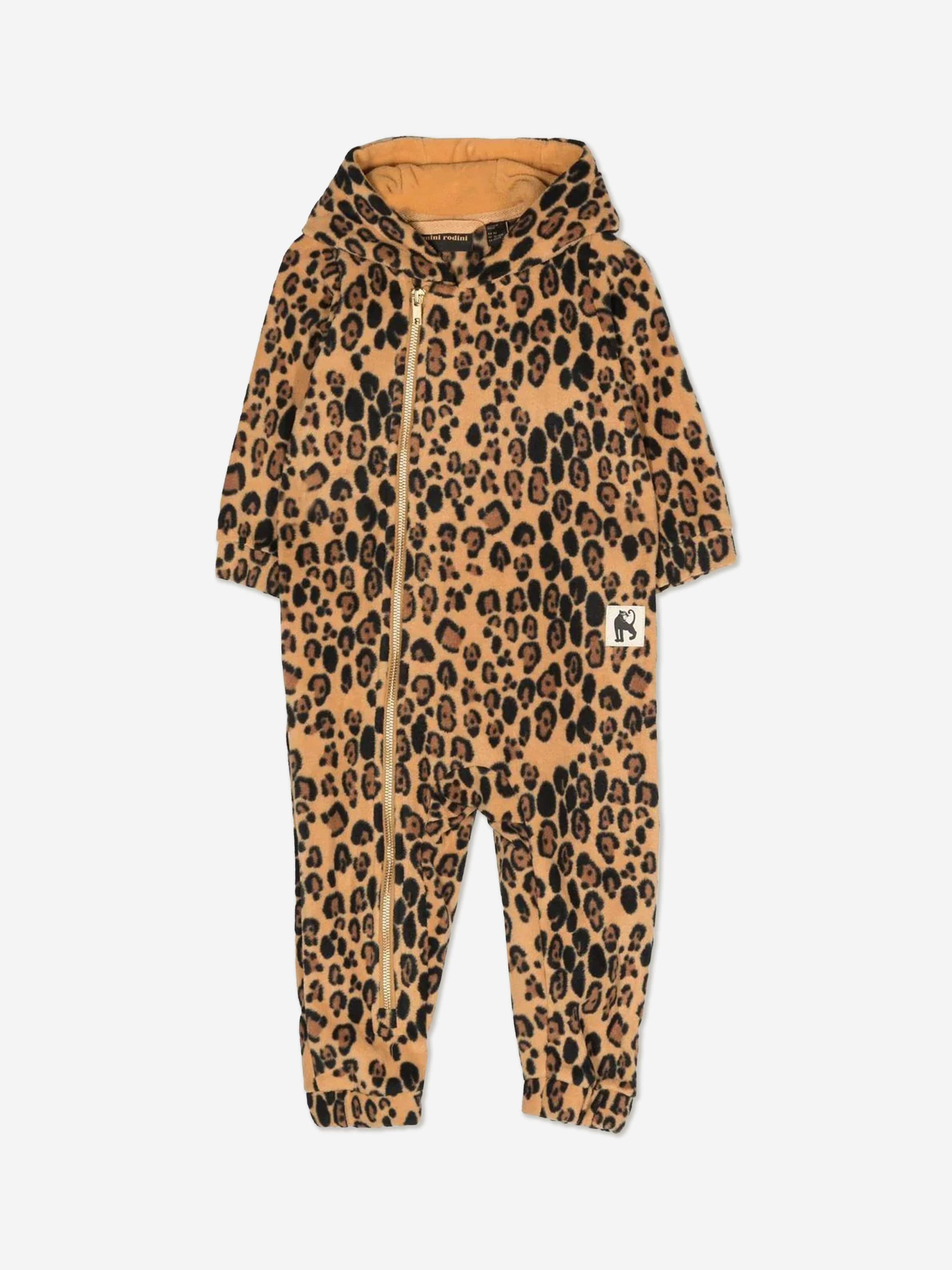 Mini Rodini Mini Rodini Baby Girls Leopard Fleece Onesie in Brown Childsplay Clothing