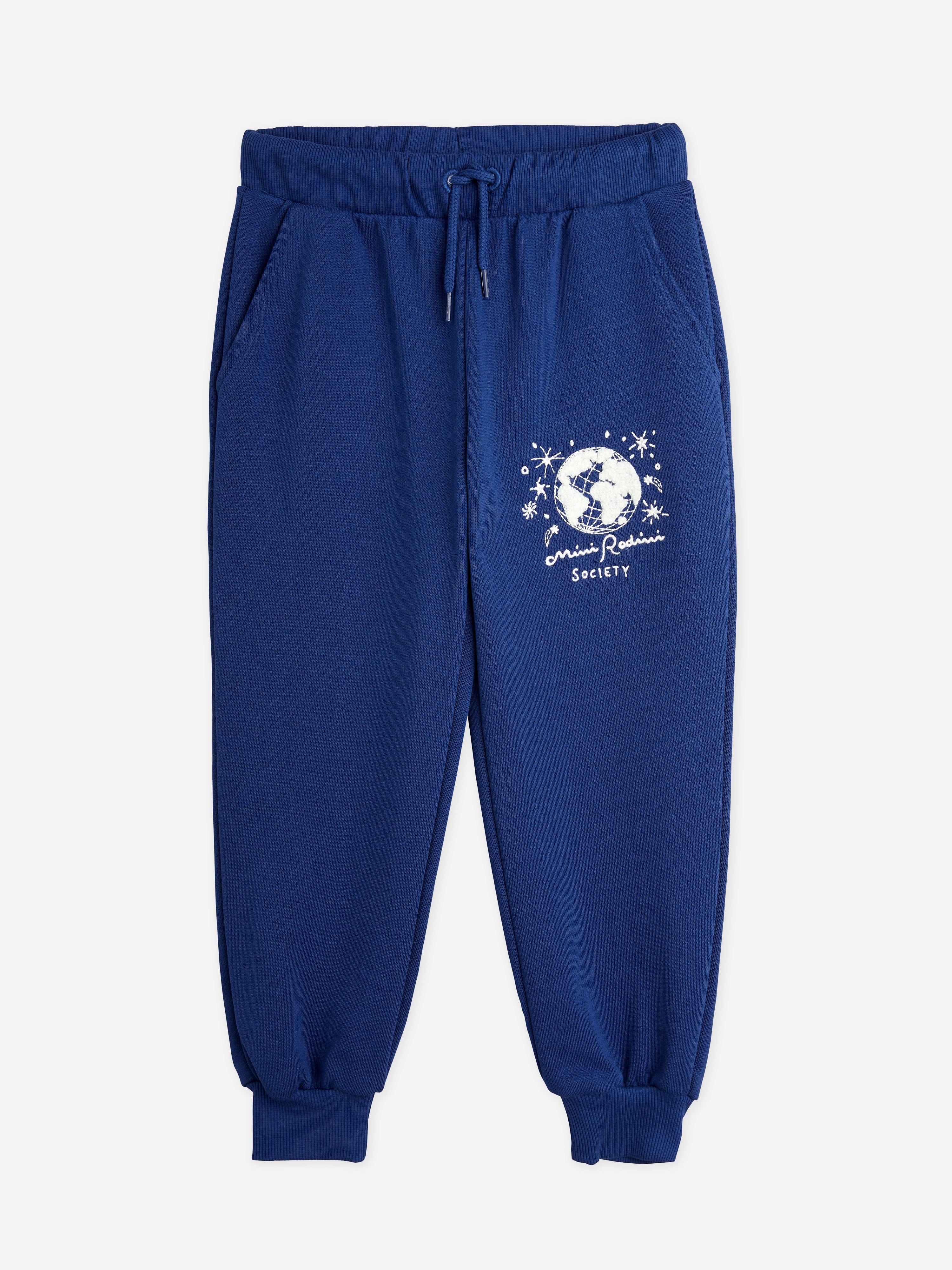 Mini Rodini Kids Society Embroidered Joggers in Blue Childsplay Clothing