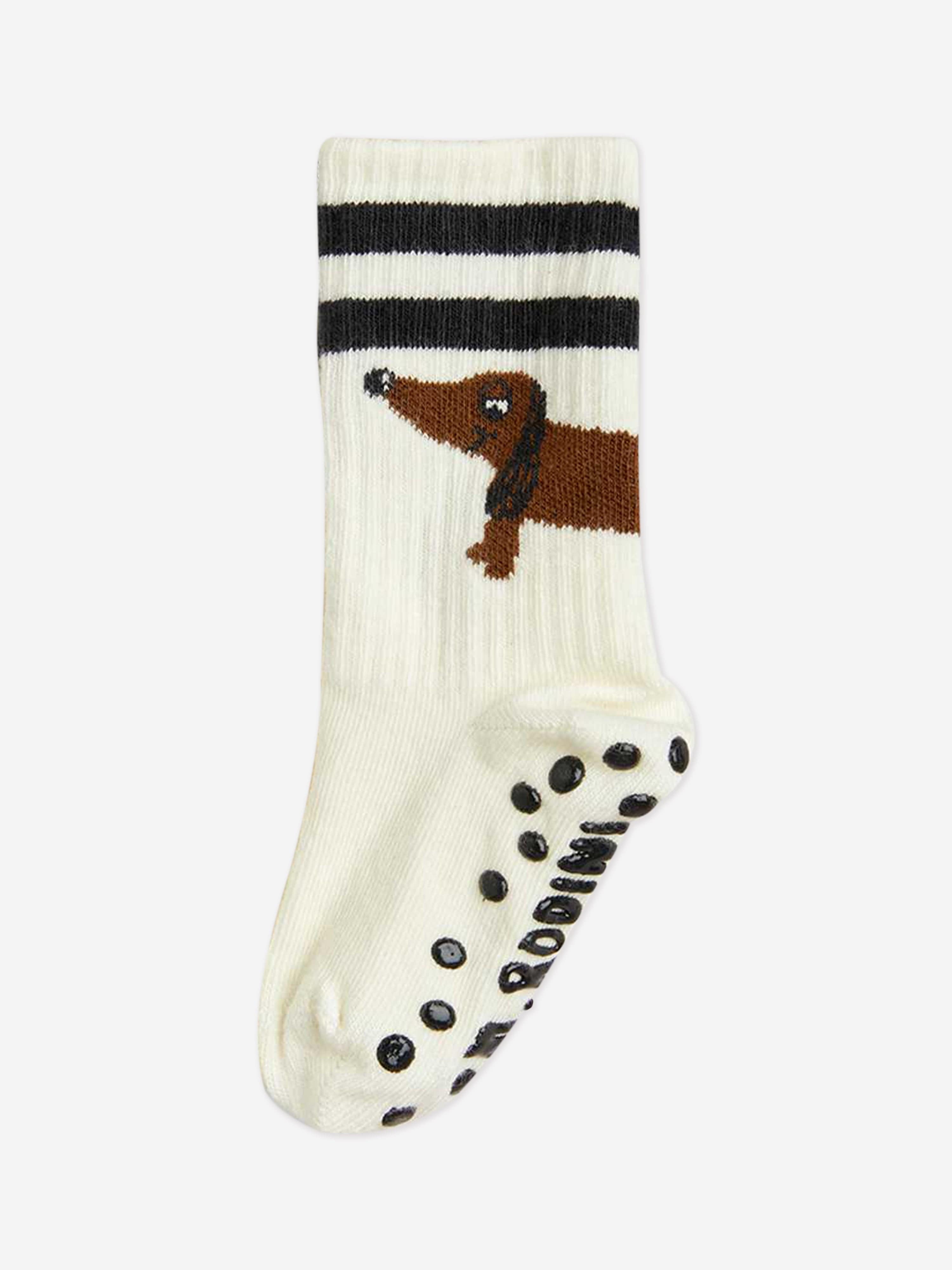 Mini Rodini Kids Dog 1 Pack Anti Slip Socks in White Childsplay Clothing