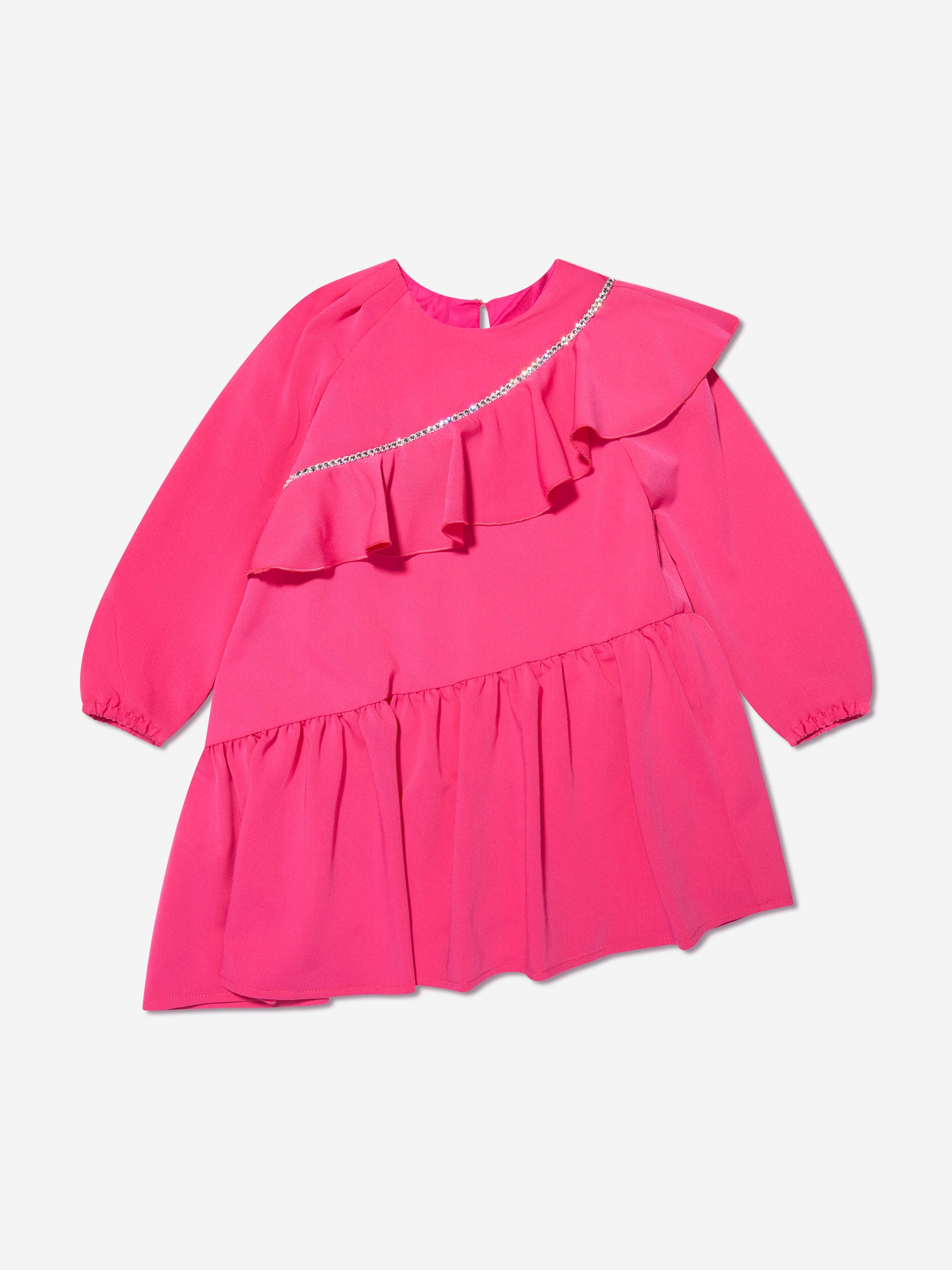 Girls Embellished Ruffle Dress in Pink