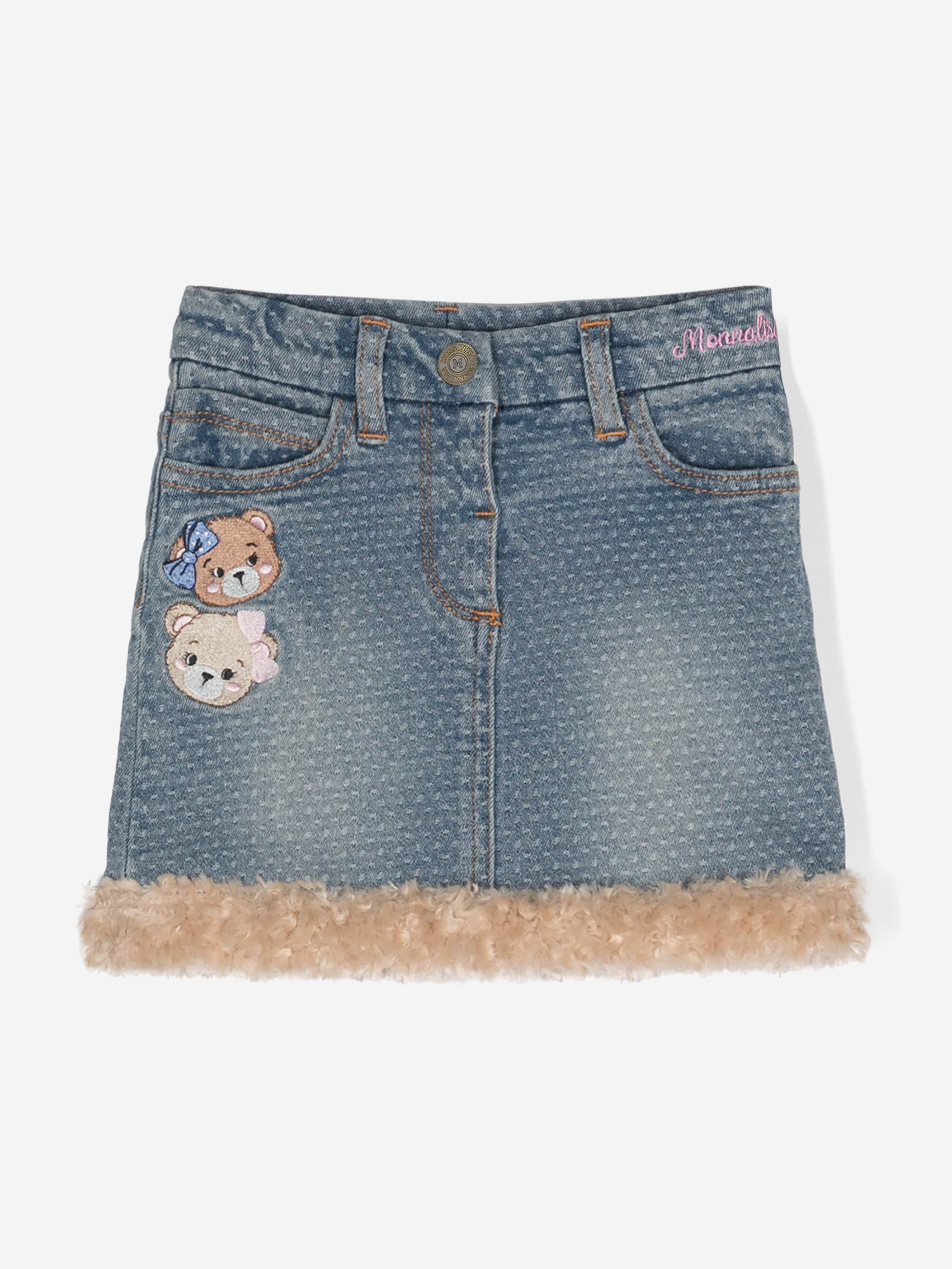 Monnalisa Baby Girls Bear Denim Skirt in Blue Childsplay Clothing