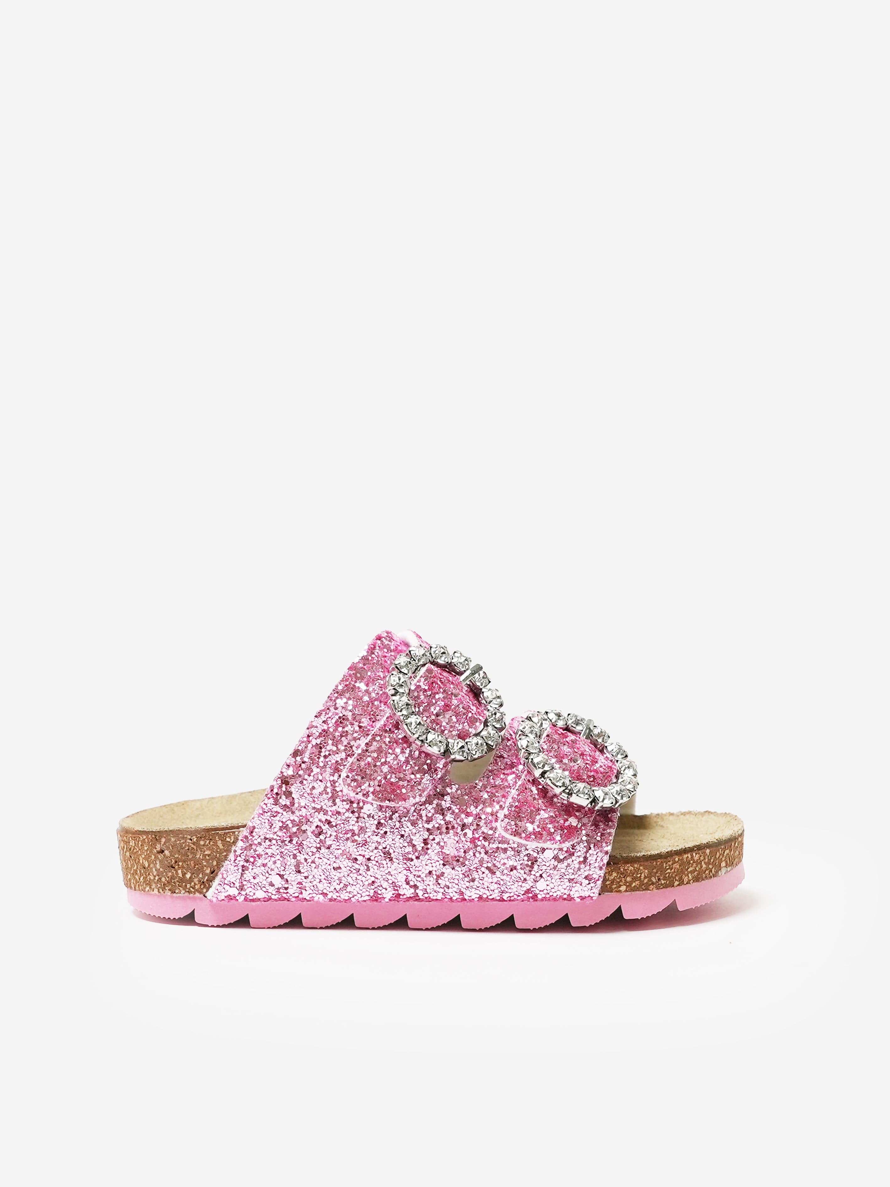 Monnalisa Monnalisa Girls Jewel Buckle Glitter Sandals in Pink