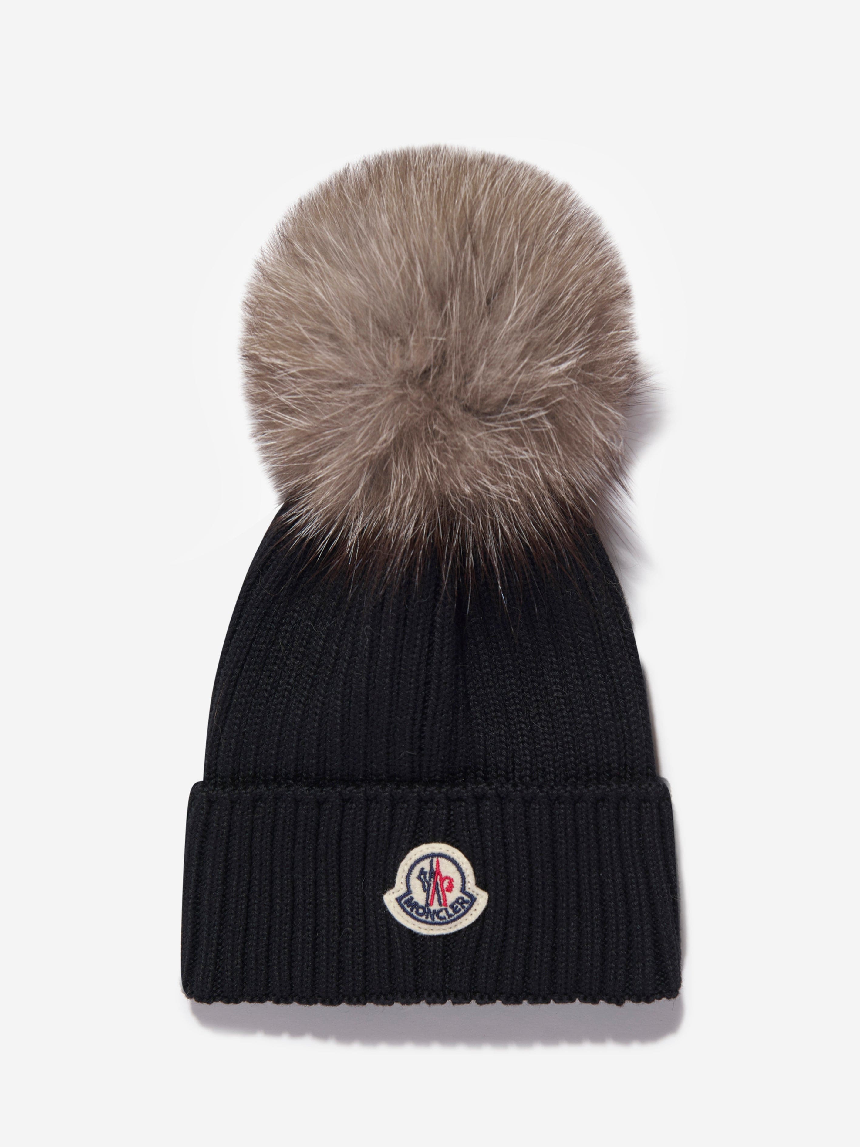 Girls Wool Pom Pom Hat in Black