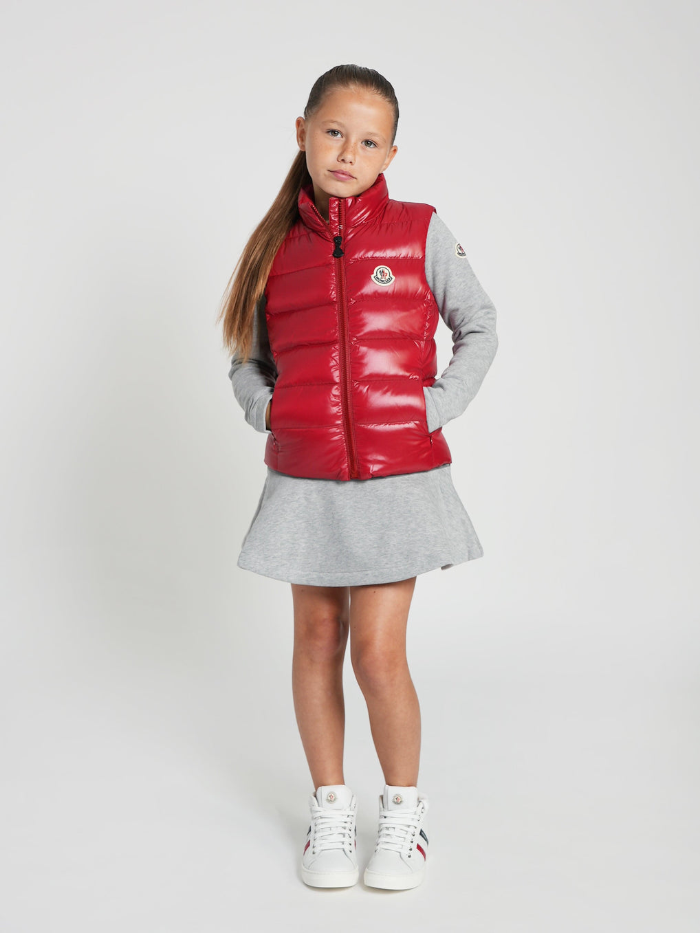 Moncler Enfant Girls Down Padded Ghany Gilet in Red | Childsplay Clothing