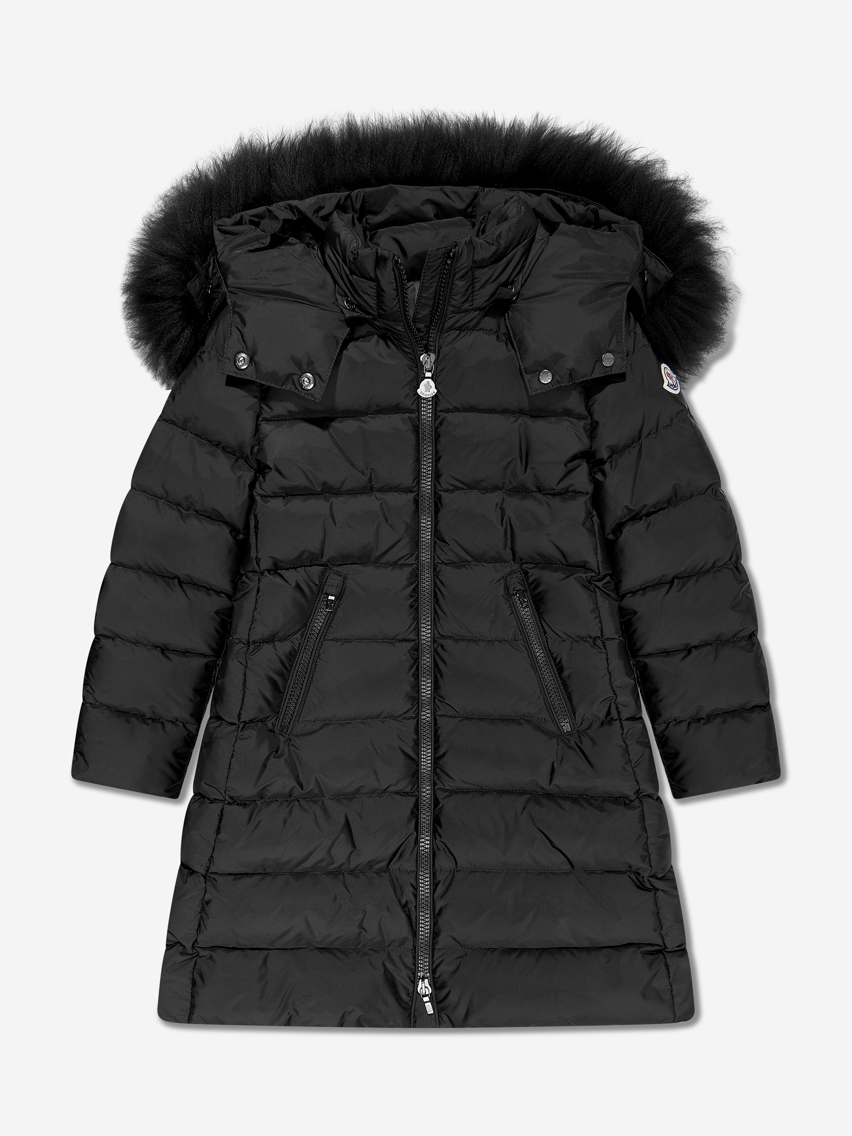 Moncler Enfant Girls Abelle Hooded Shearling Down Coat in Black Moncler Enfant Girls Abelle Hooded Shearling Down Coat in Black