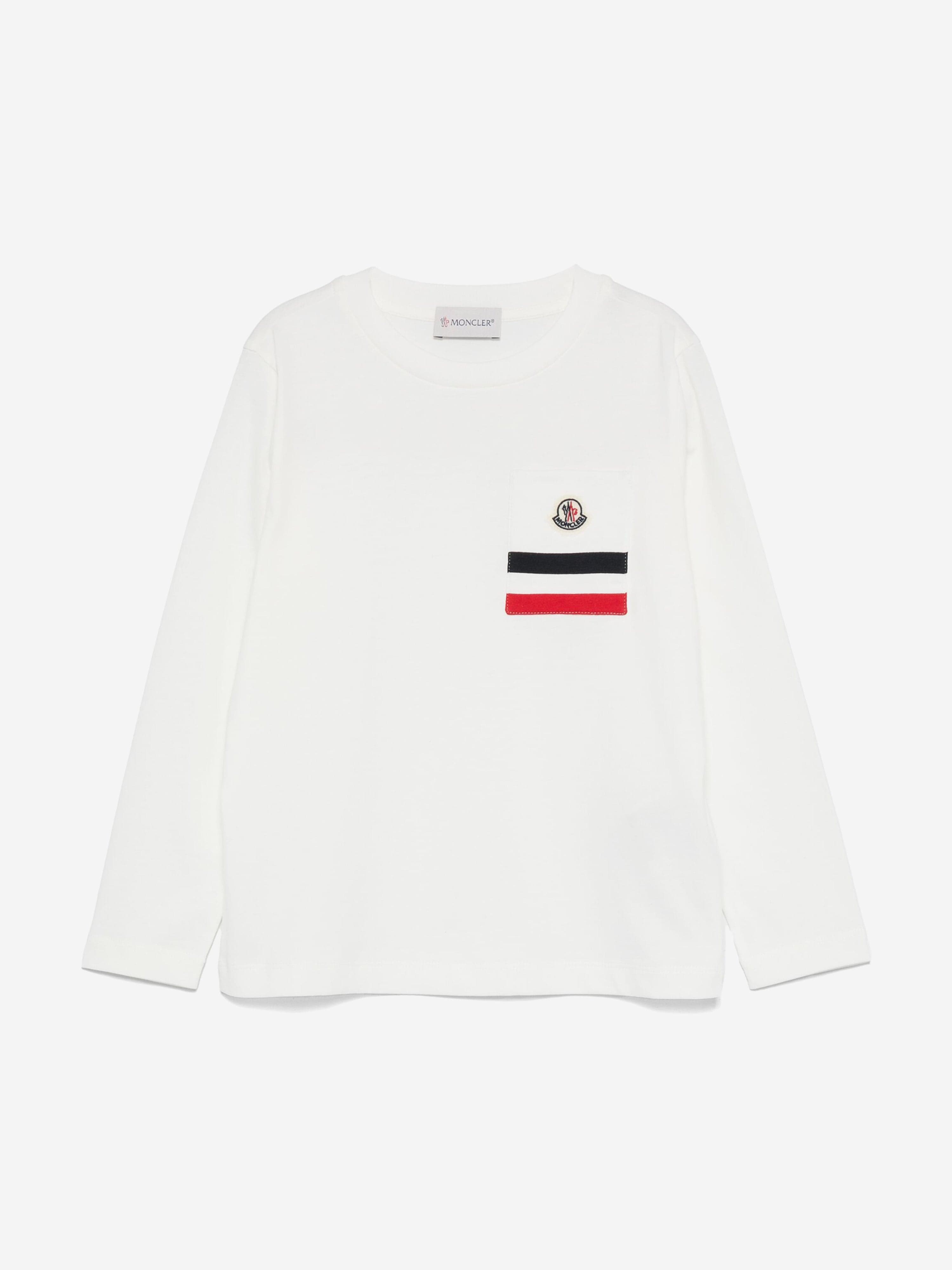 Moncler Enfant Boys Long Sleeve Logo T Shirt in White Childsplay Clothing
