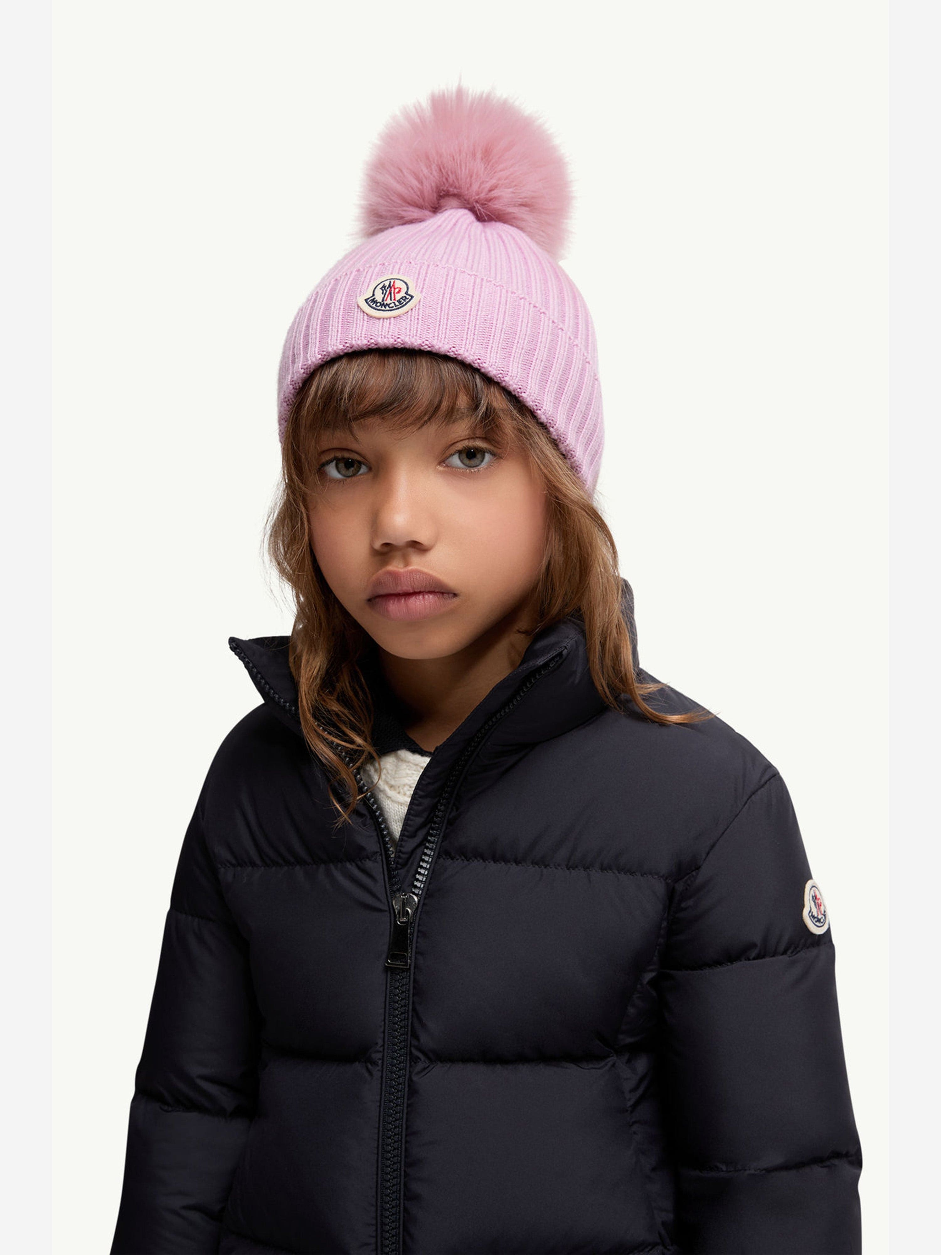 Moncler Enfant Girls Knitted Pom Pom Hat in Pink Childsplay Clothing
