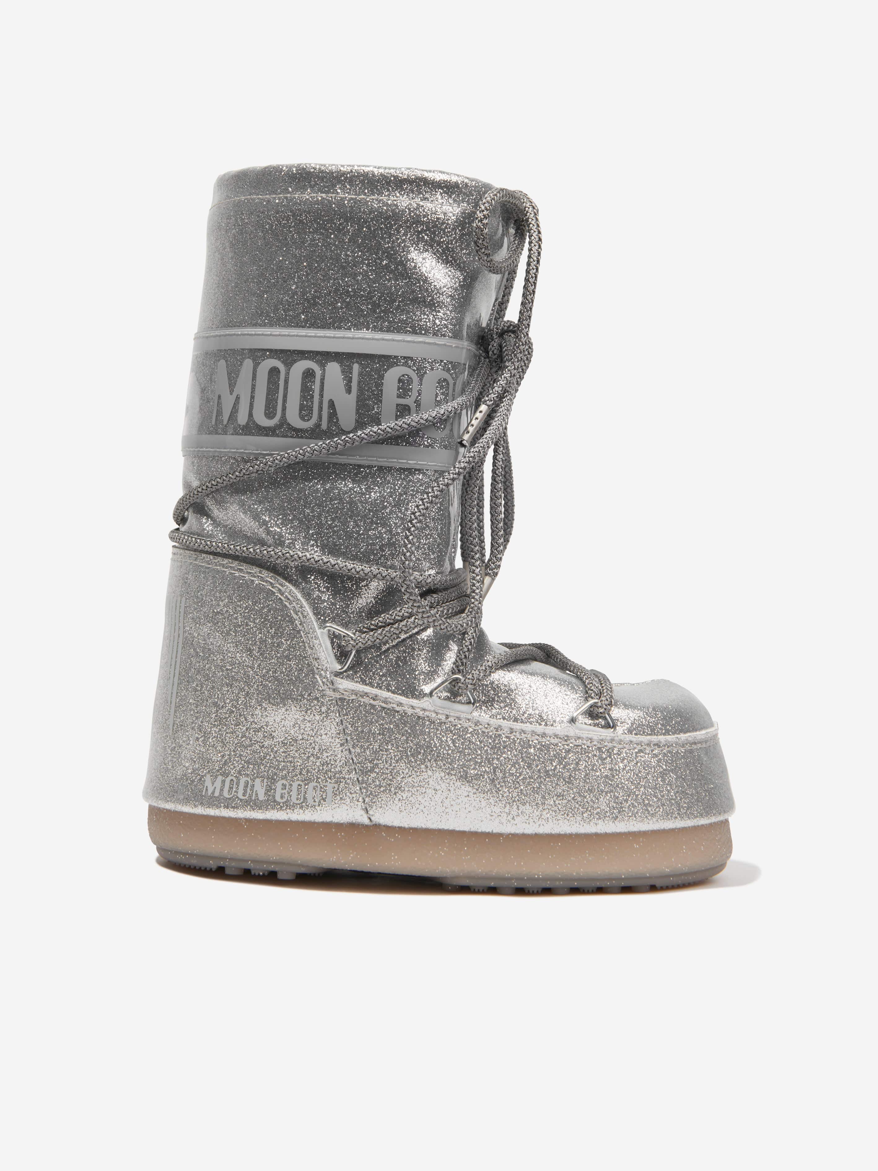 Moon Boot Kids Icon Glitter Snow Boots in Silver Childsplay Clothing
