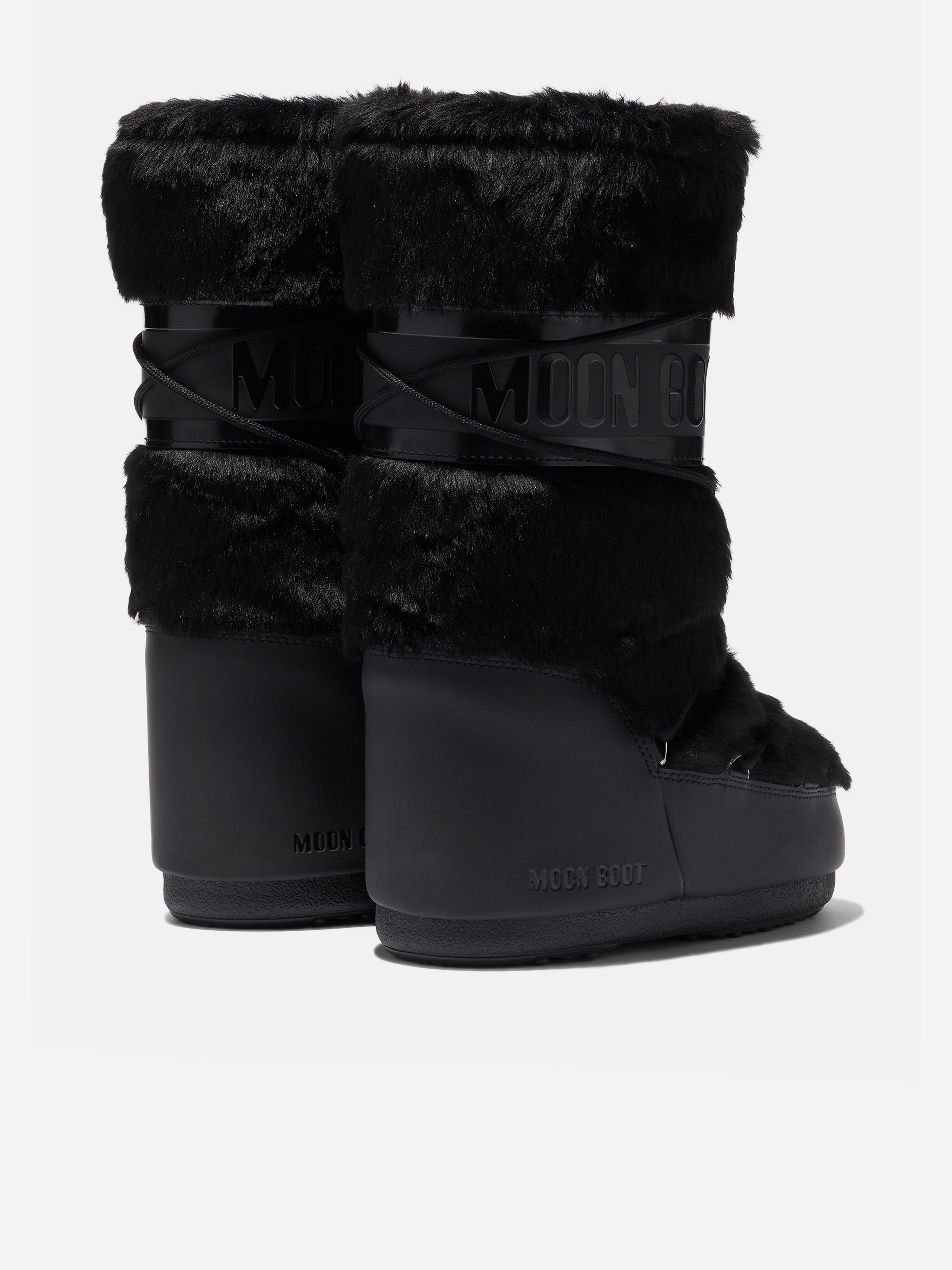 Moon Boot Kids Icon Faux Fur Boots in Black Childsplay Clothing