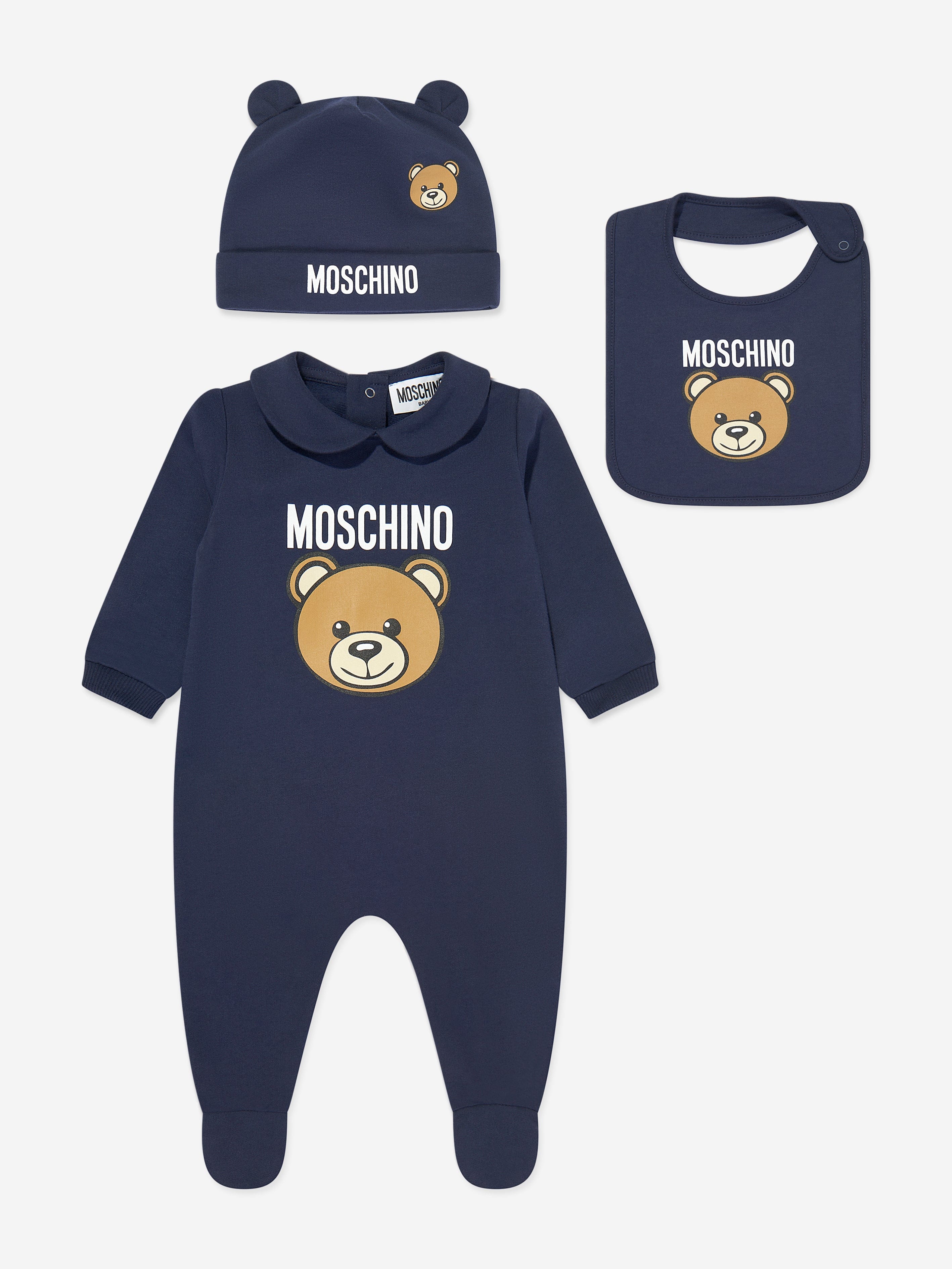 Moschino Baby Boys Bear Logo Babygrow Gift Set in Navy Childsplay Clothing