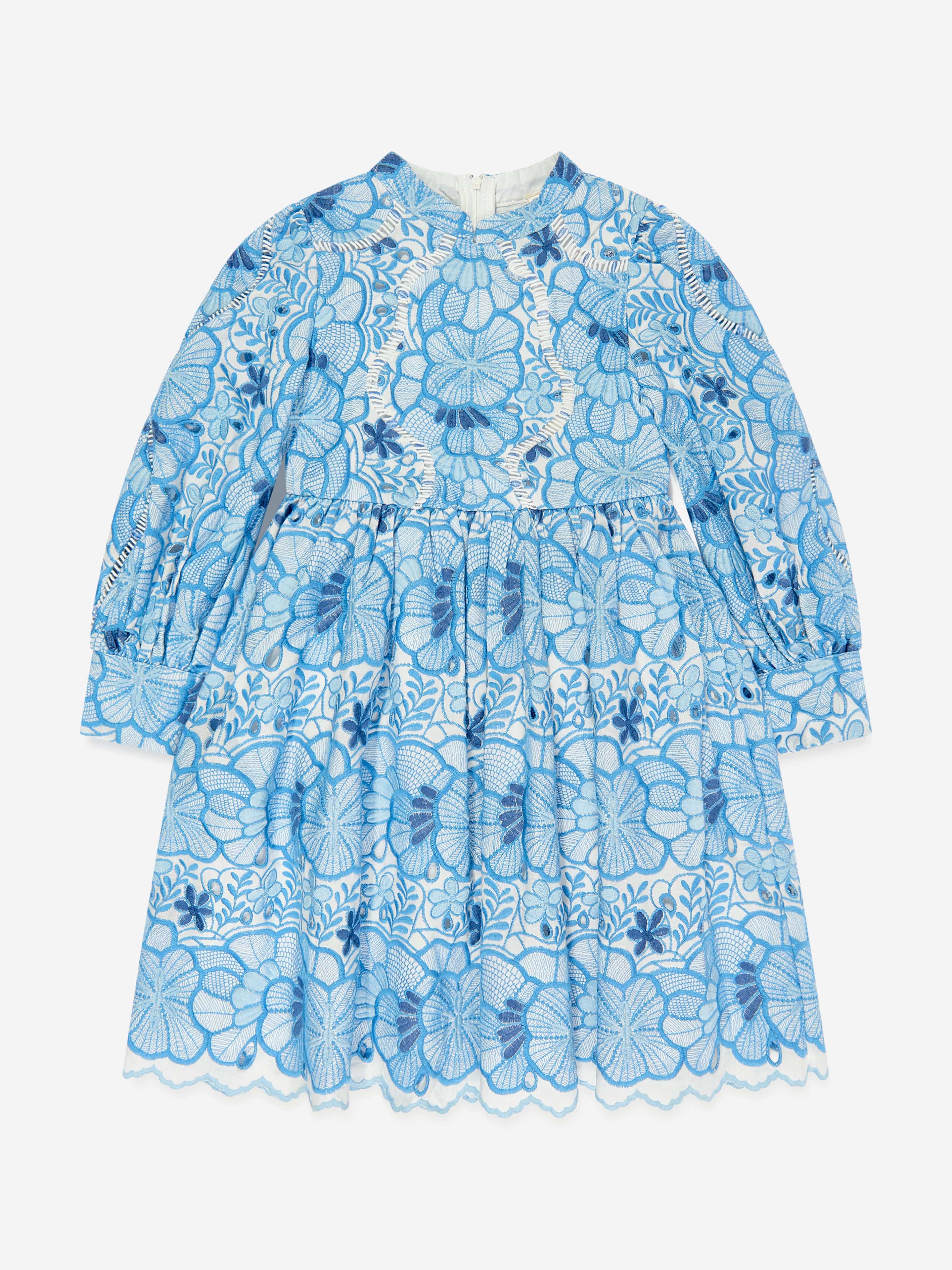 Girls Evangeline Embroidered Dress in Blue