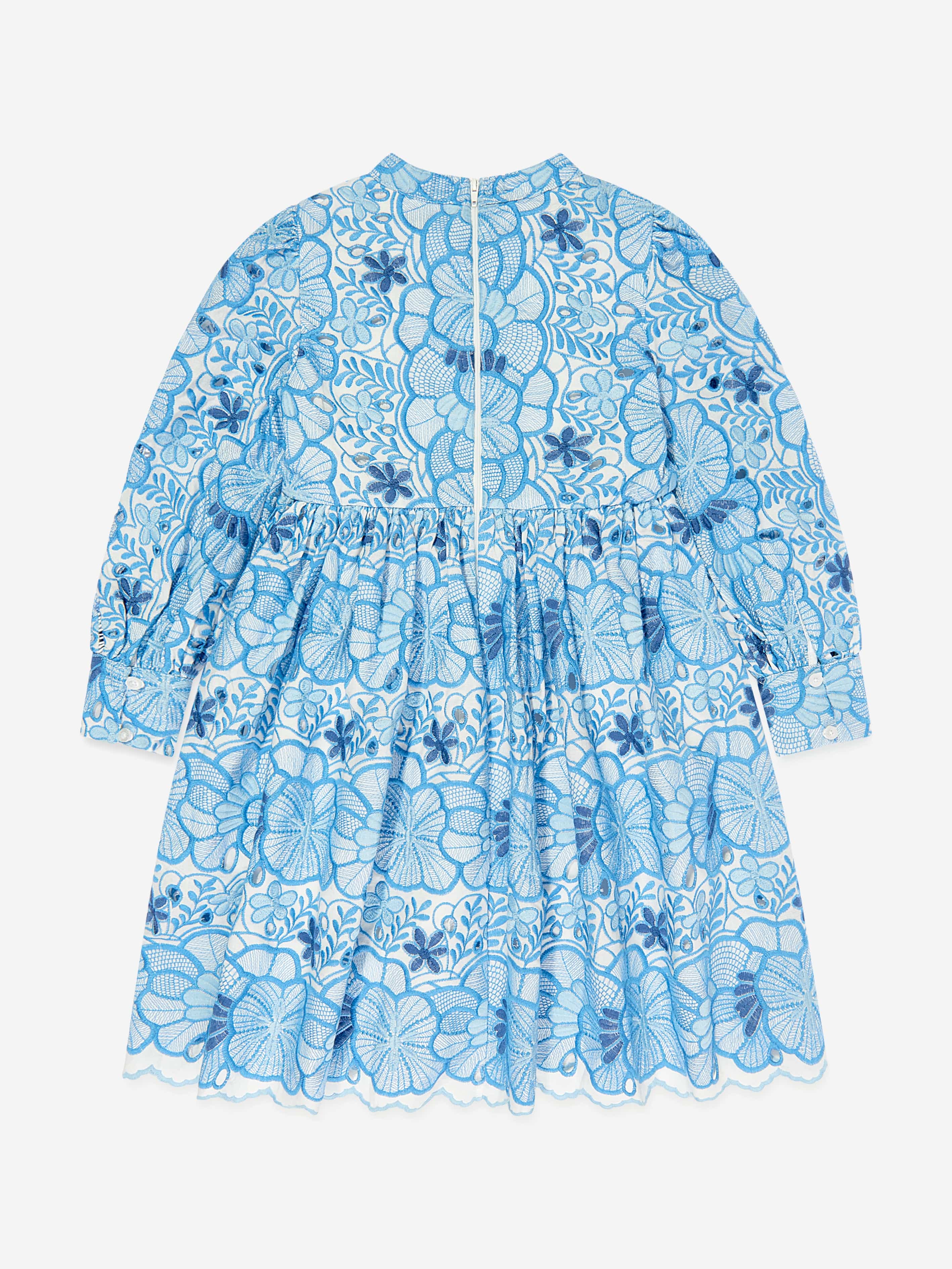 Girls Evangeline Embroidered Dress in Blue