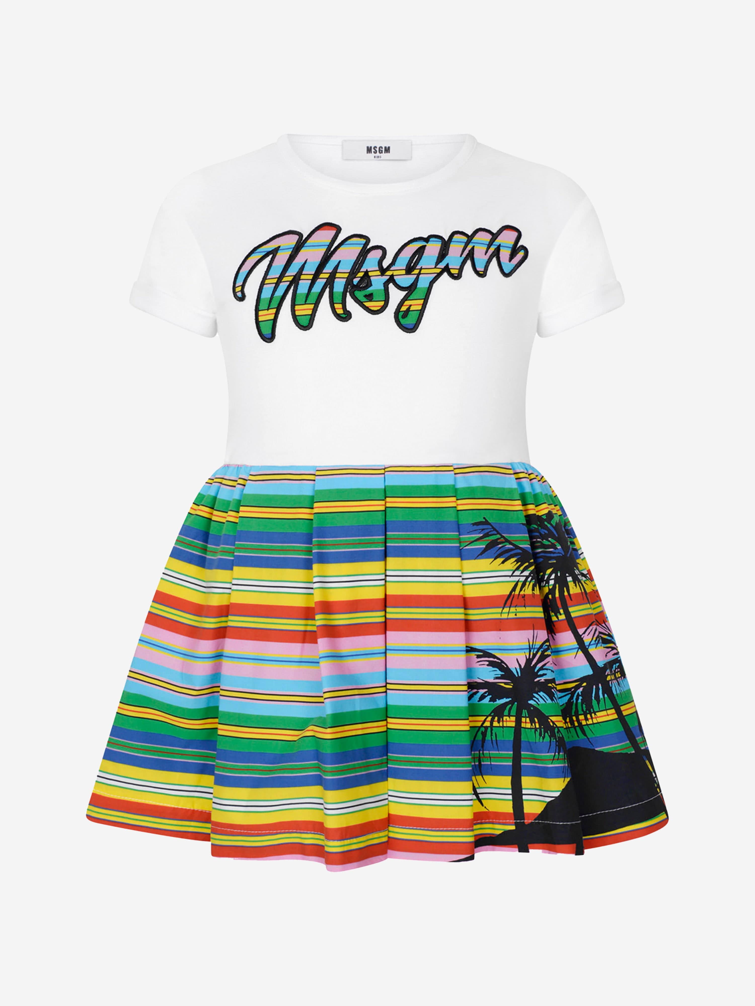 Girls Dress Striped Cotton Tropical Dress