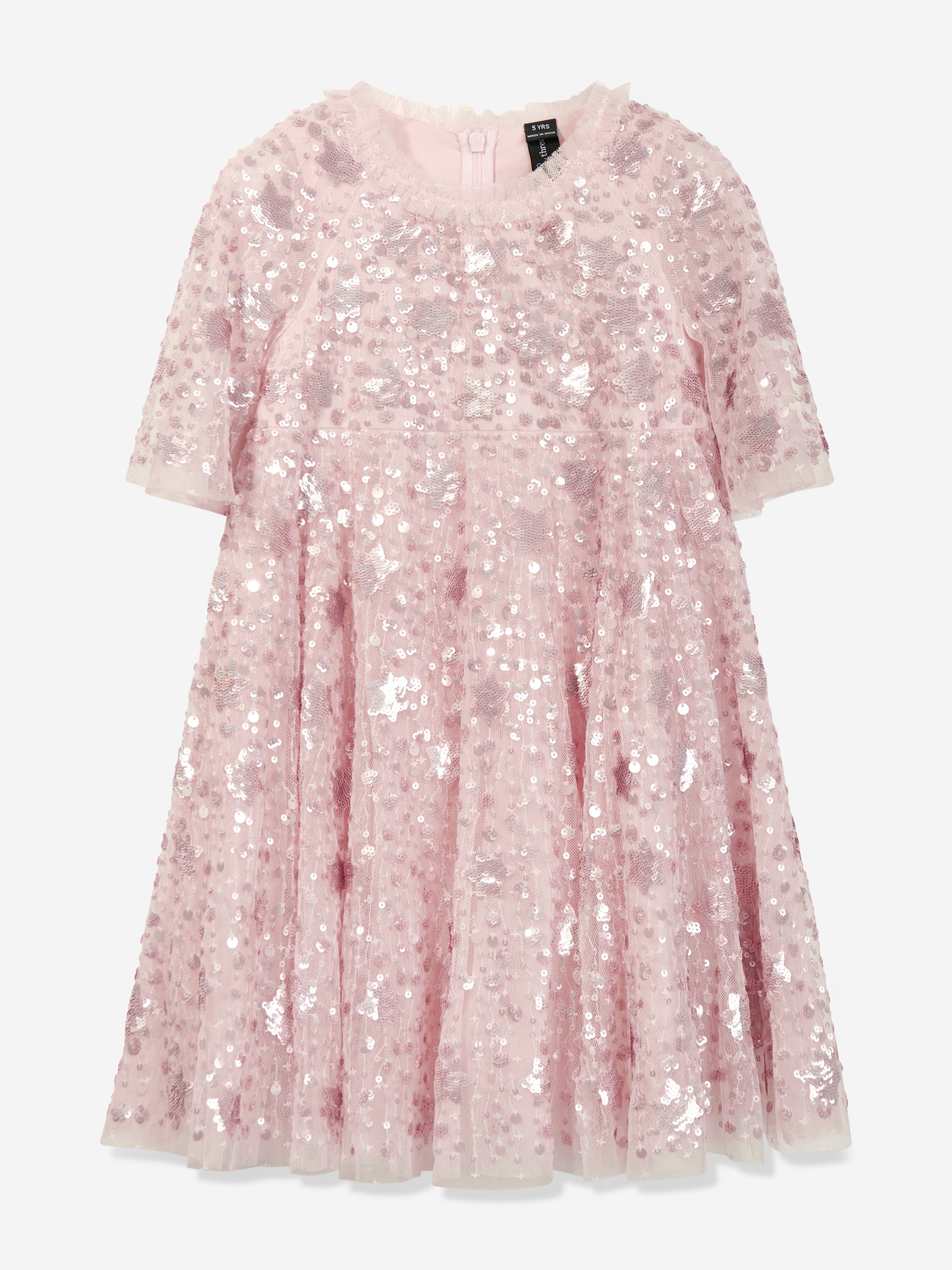 strapless open back dress Needle & Thread Girls Shooting Stars Dress in Pink