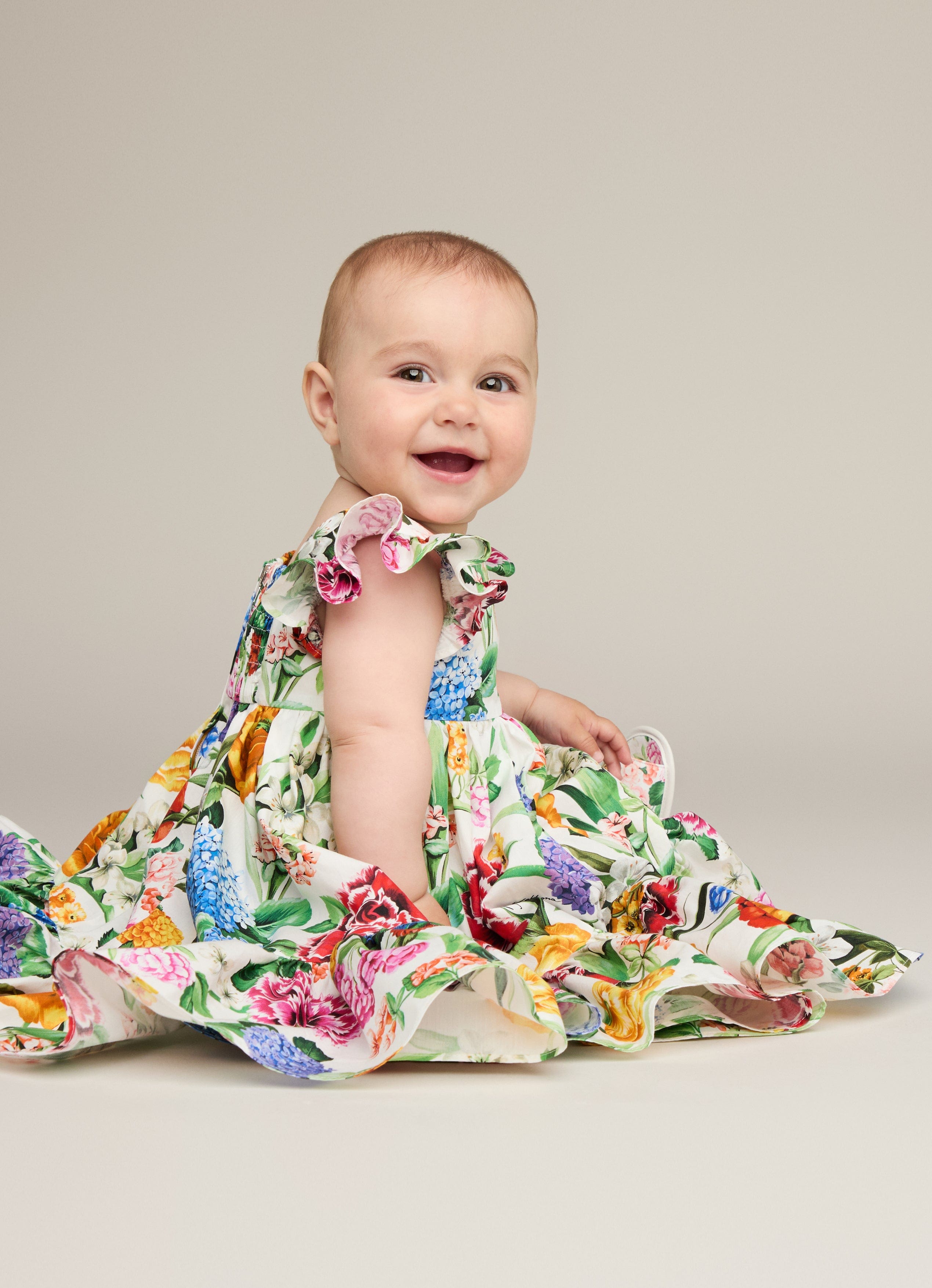 Baby Girls Floral Print Dress in Multicolour