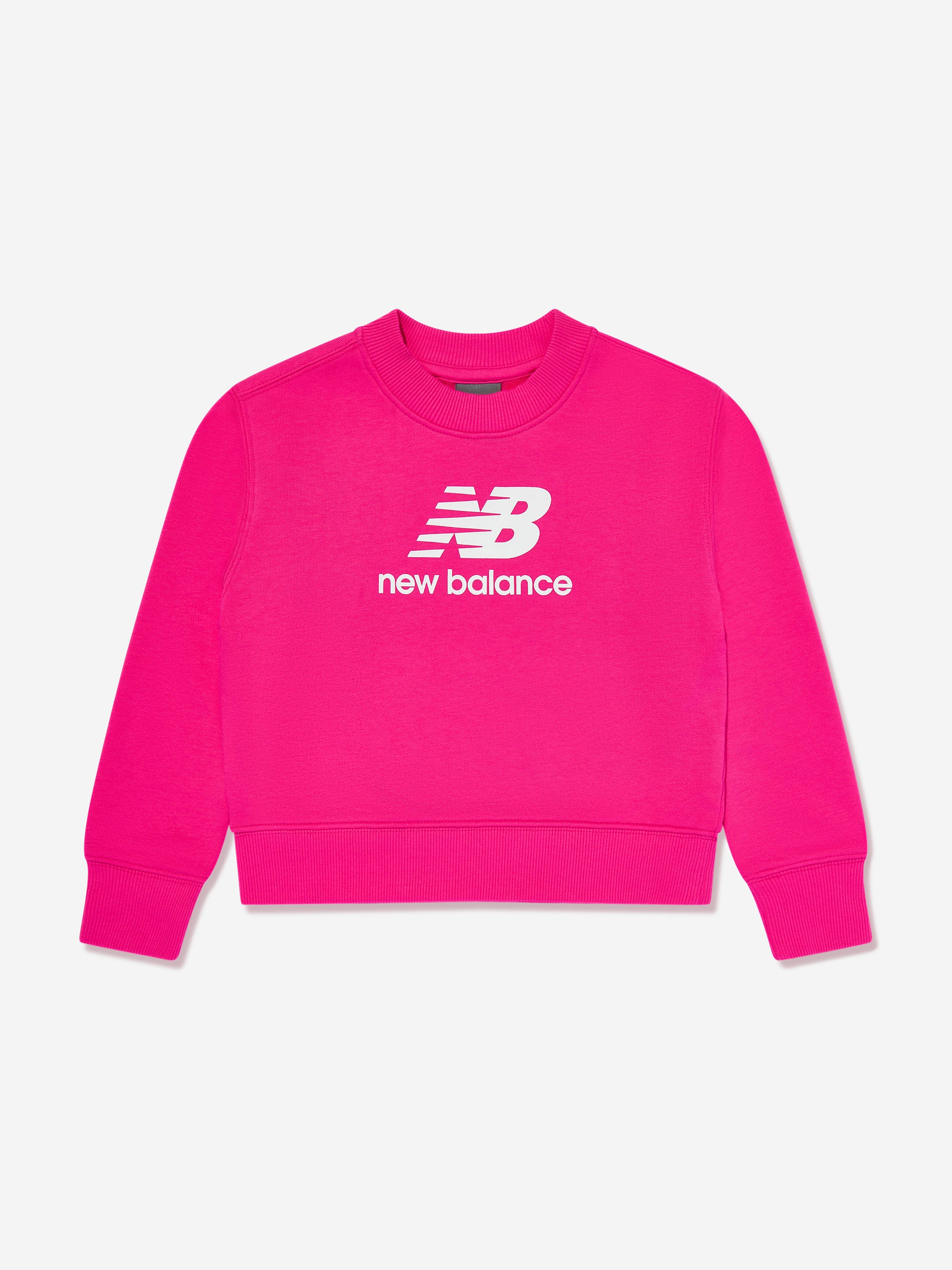 New Balance Girls French Terry Stacked Logo Sweatshirt in Pink Childsplay Clothing