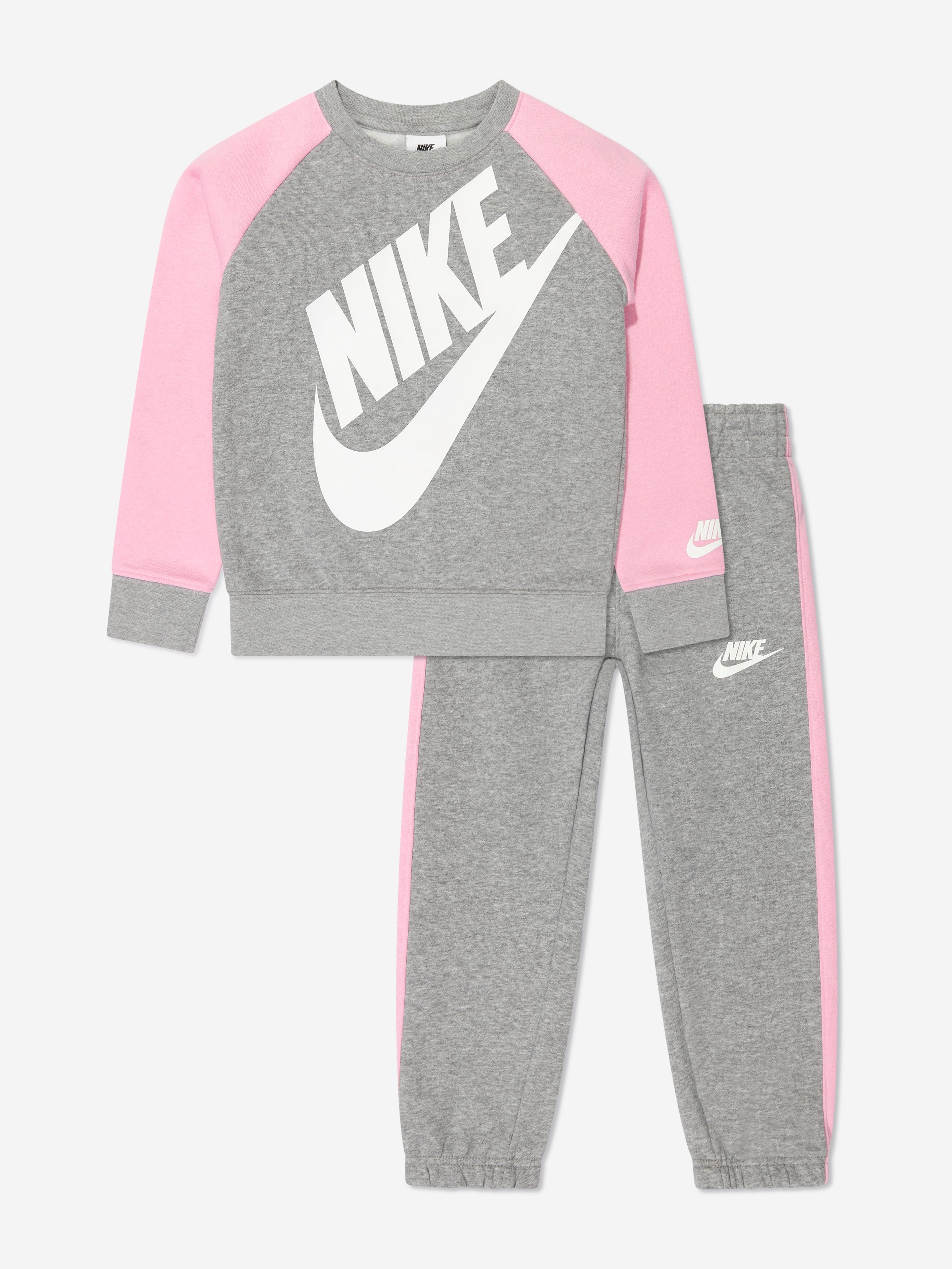 Nike Girls Oversized Futura Crew Tracksuit in Grey Childsplay Clothing