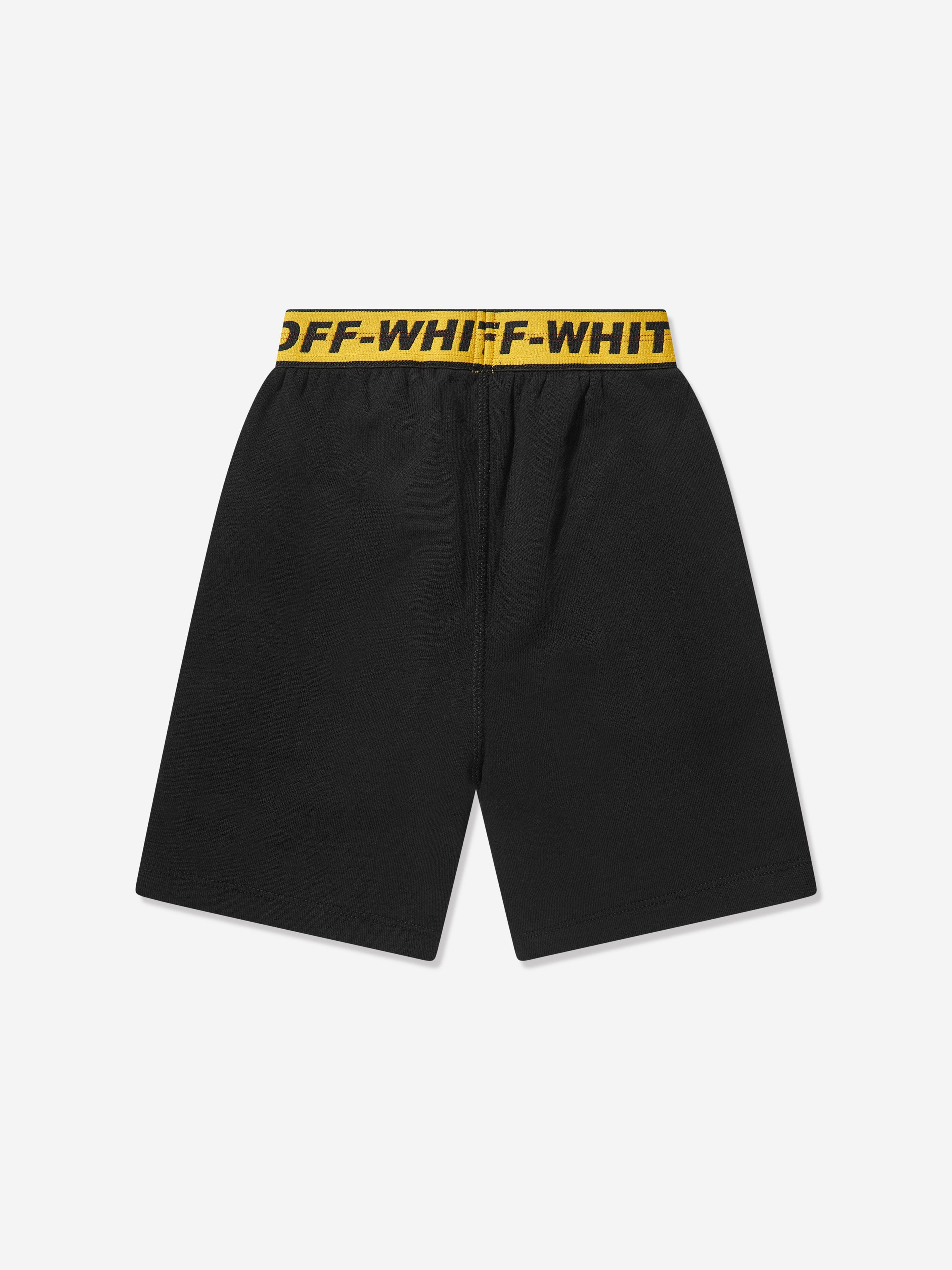 Off White Boys Industrial Logo Band Sweat Shorts in Black