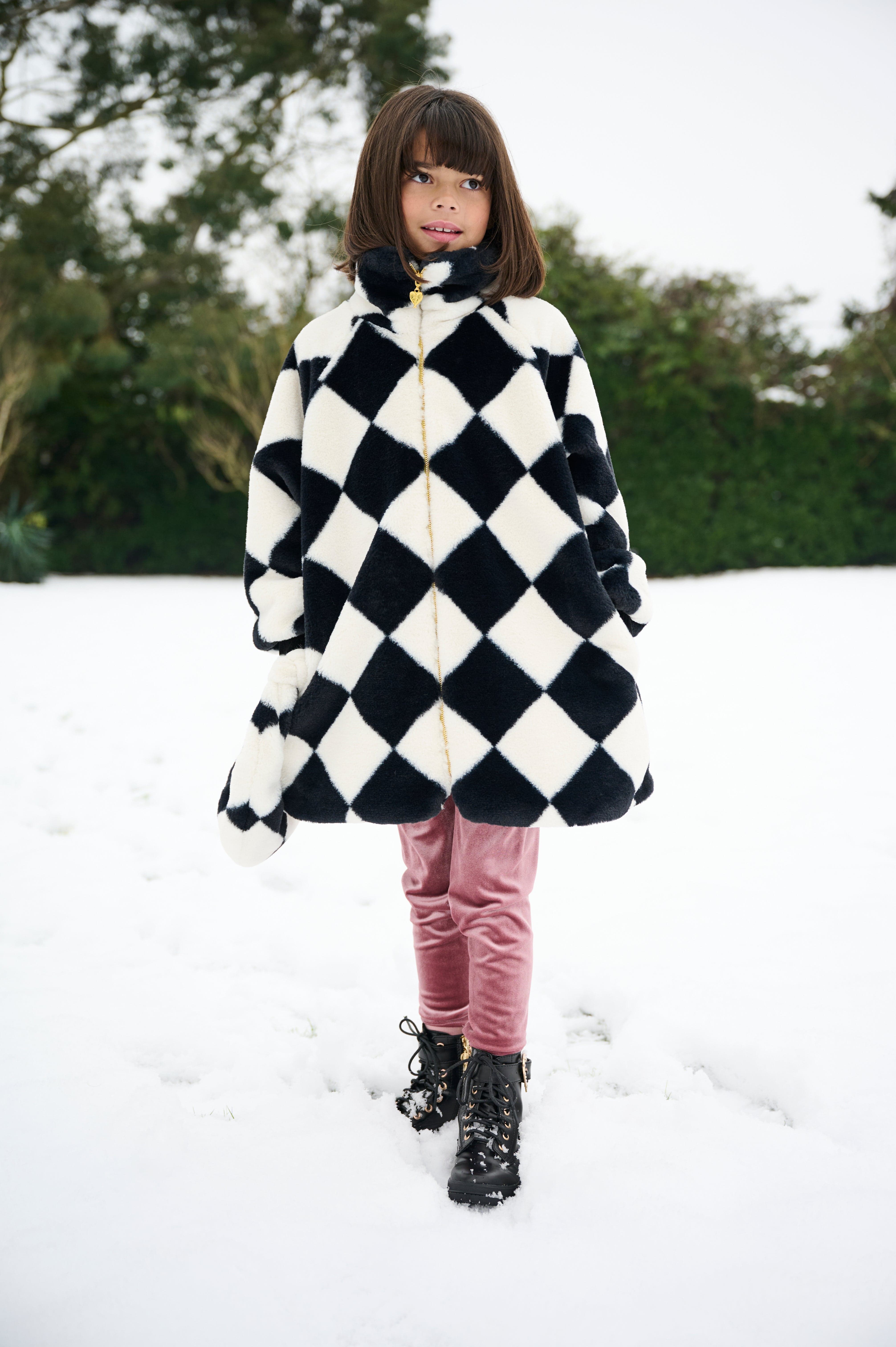 Angels Face Girls Oscars Diamond Faux Fur Jacket in Black Childsplay Clothing