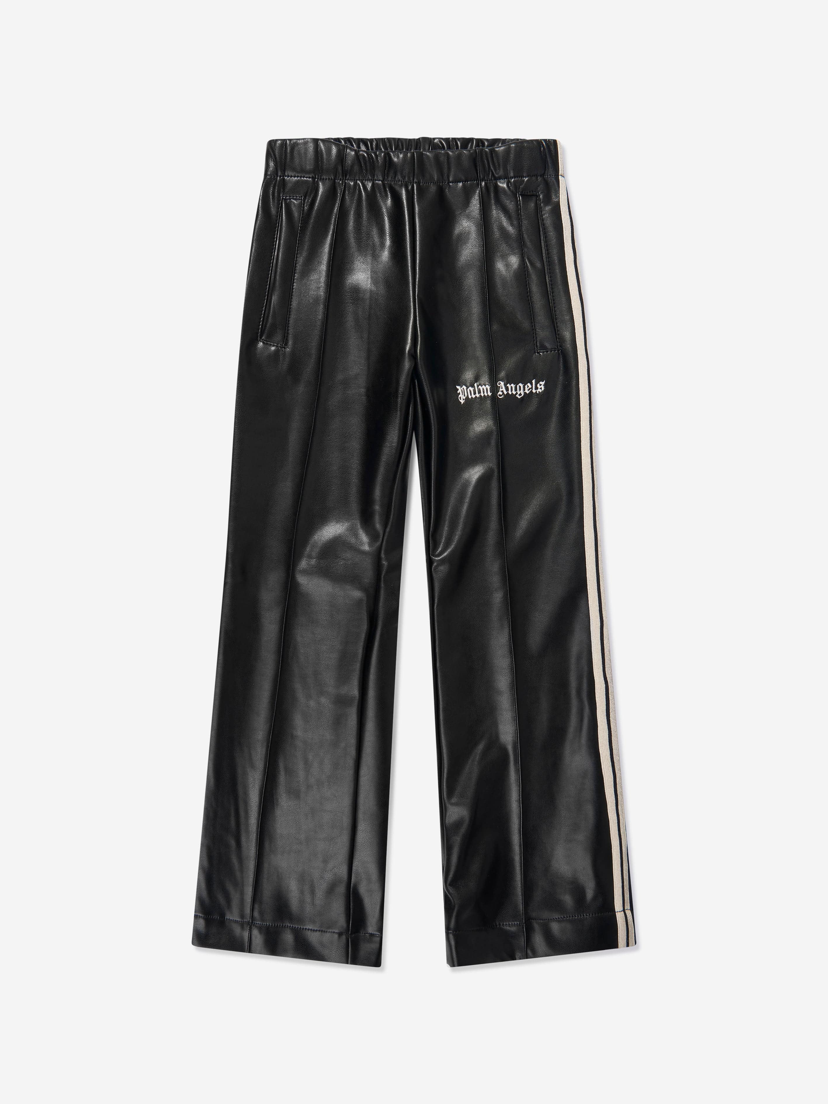 Palm Angels Girls Coated Track Flare Pants in Black Childsplay Clothing