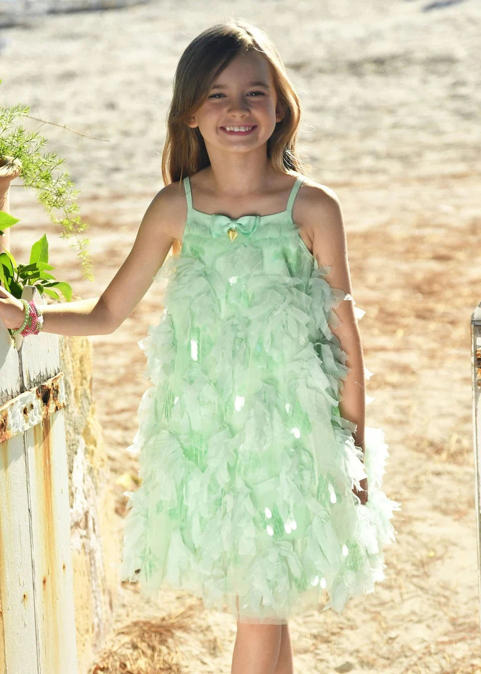 Girls Palma 3D Tulle and Sequin Dress in Green
