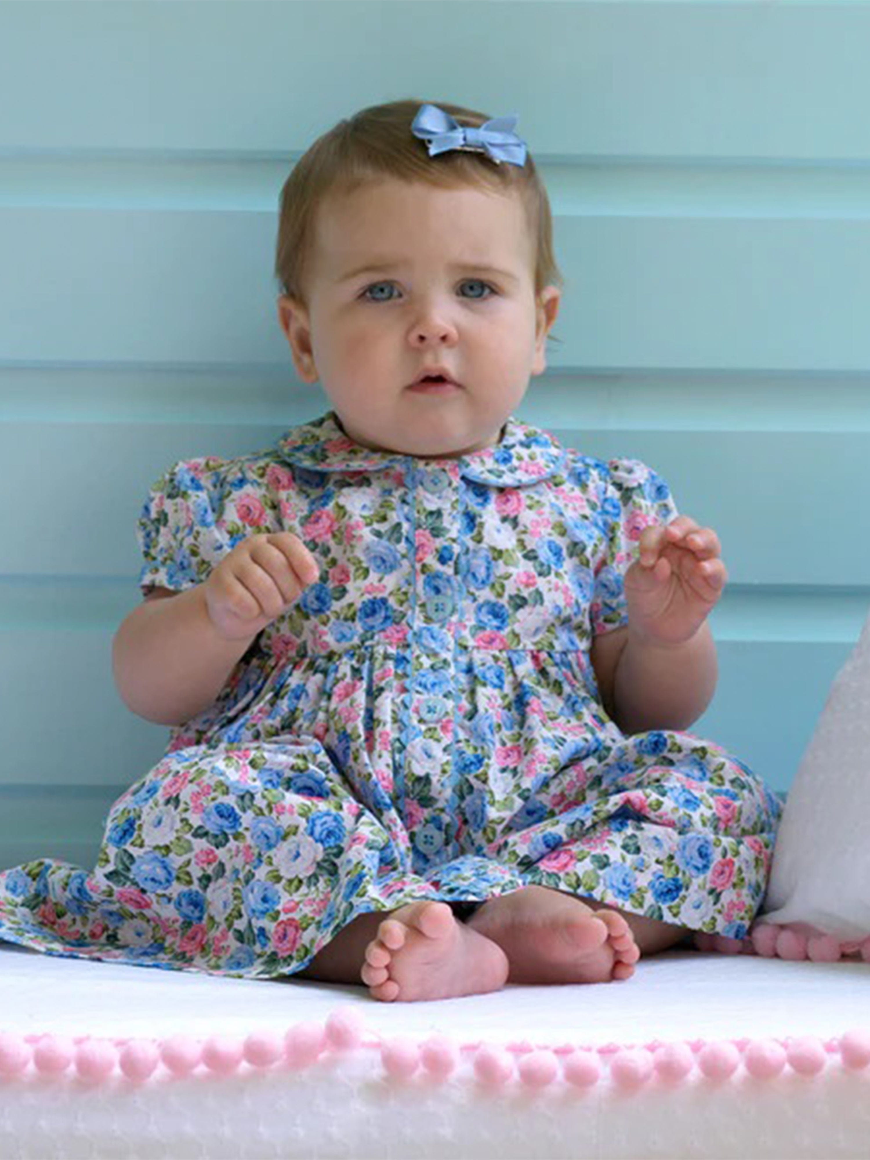 Rachel Riley Baby Girls Rose Dress And Bloomers in Blue