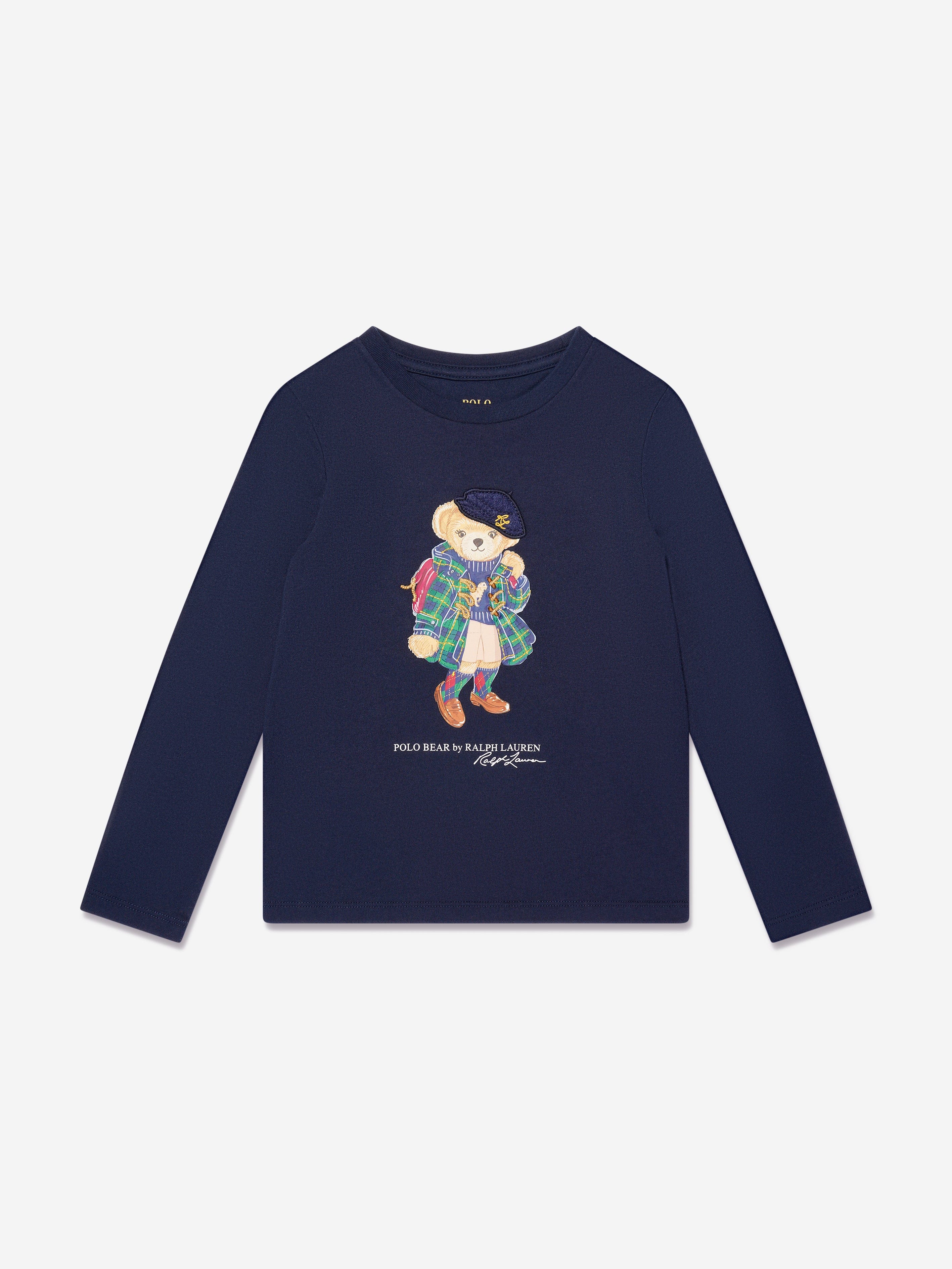 Girls Long Sleeve Bear T Shirt in Navy