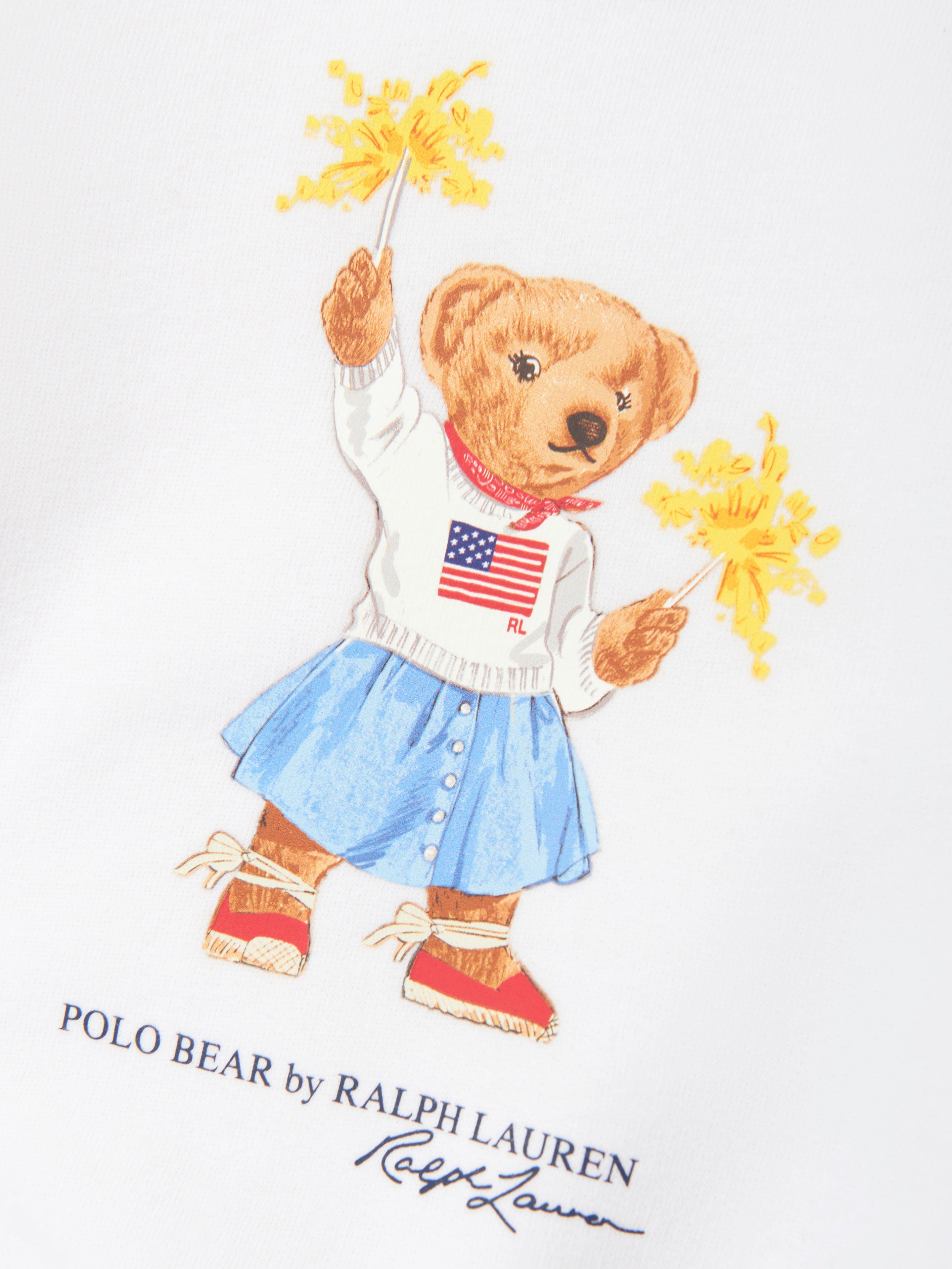Ralph Lauren Girls Sparkle Bear Sweatshirt in White Childsplay Clothing