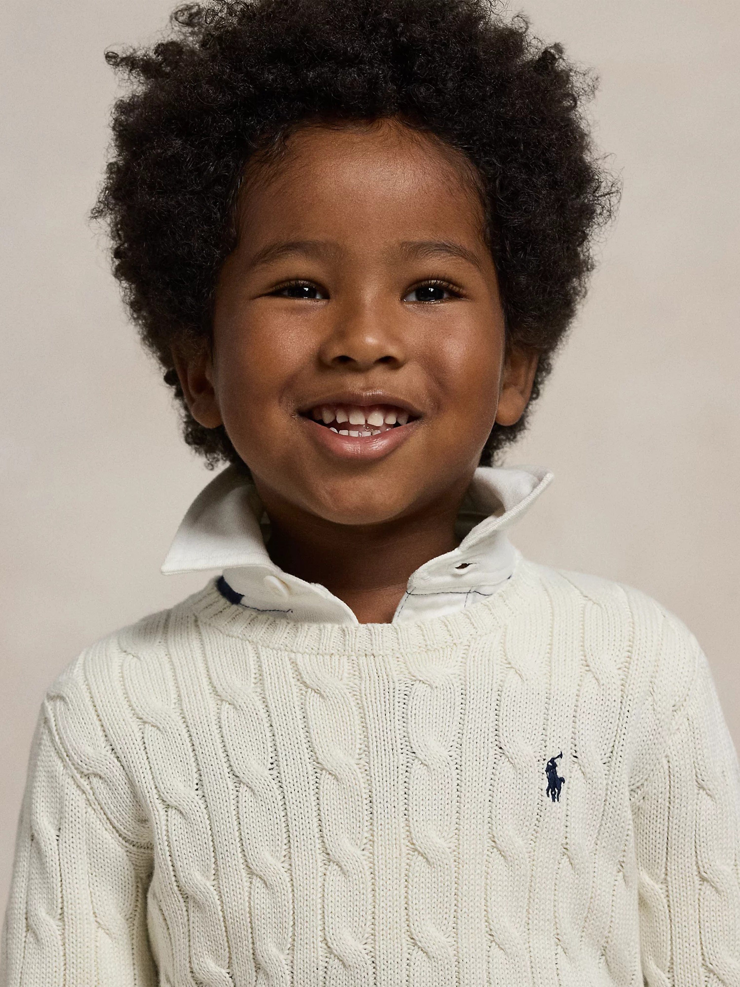 Ralph Lauren Boys Cable Knit Jumper in White | Childsplay Clothing UK