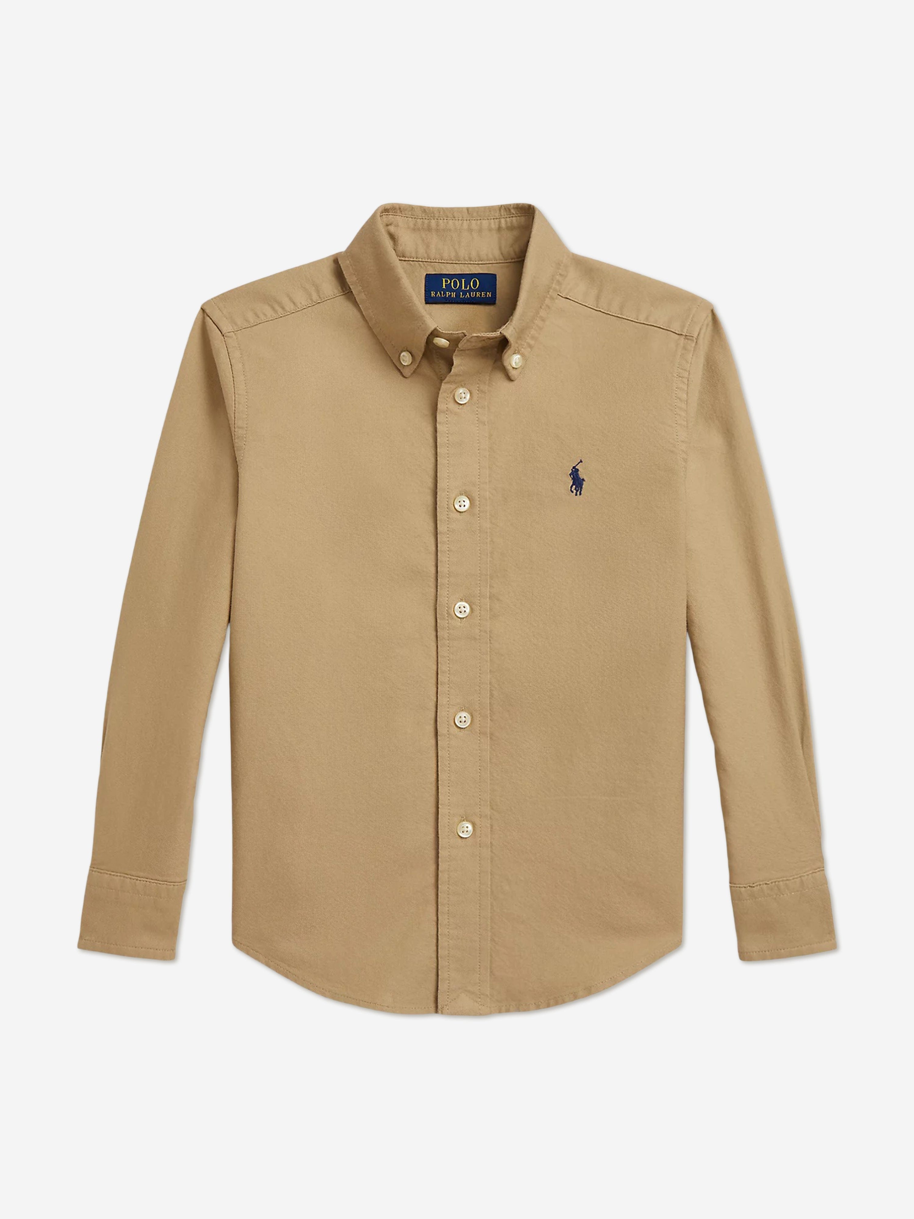 Ralph Lauren Kids Ralph Lauren Boys Logo Oxford Shirt in Beige